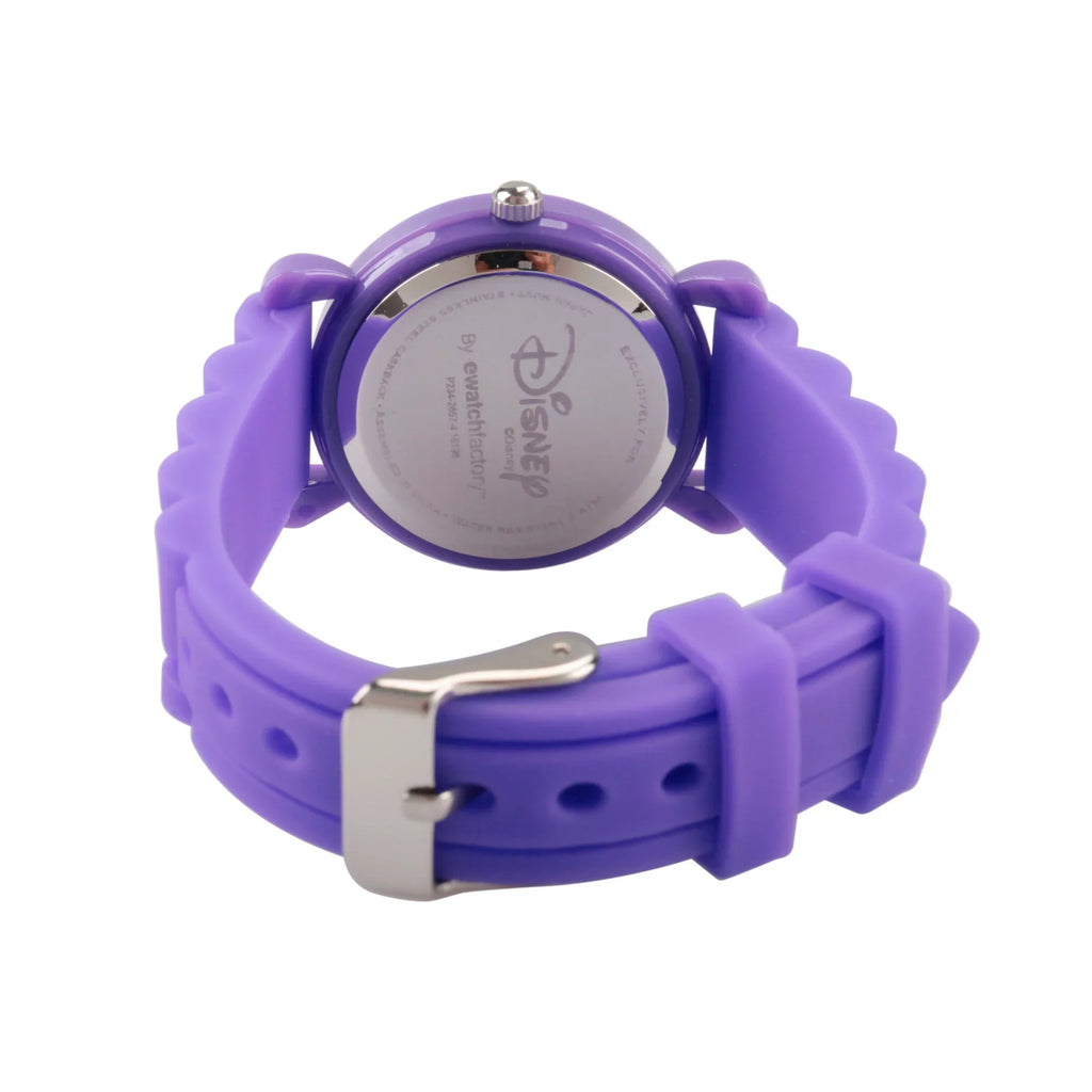 Frozen Elsa and Anna Girls' Purple Plastic Time Teacher Watch, Purple Silicon Strap