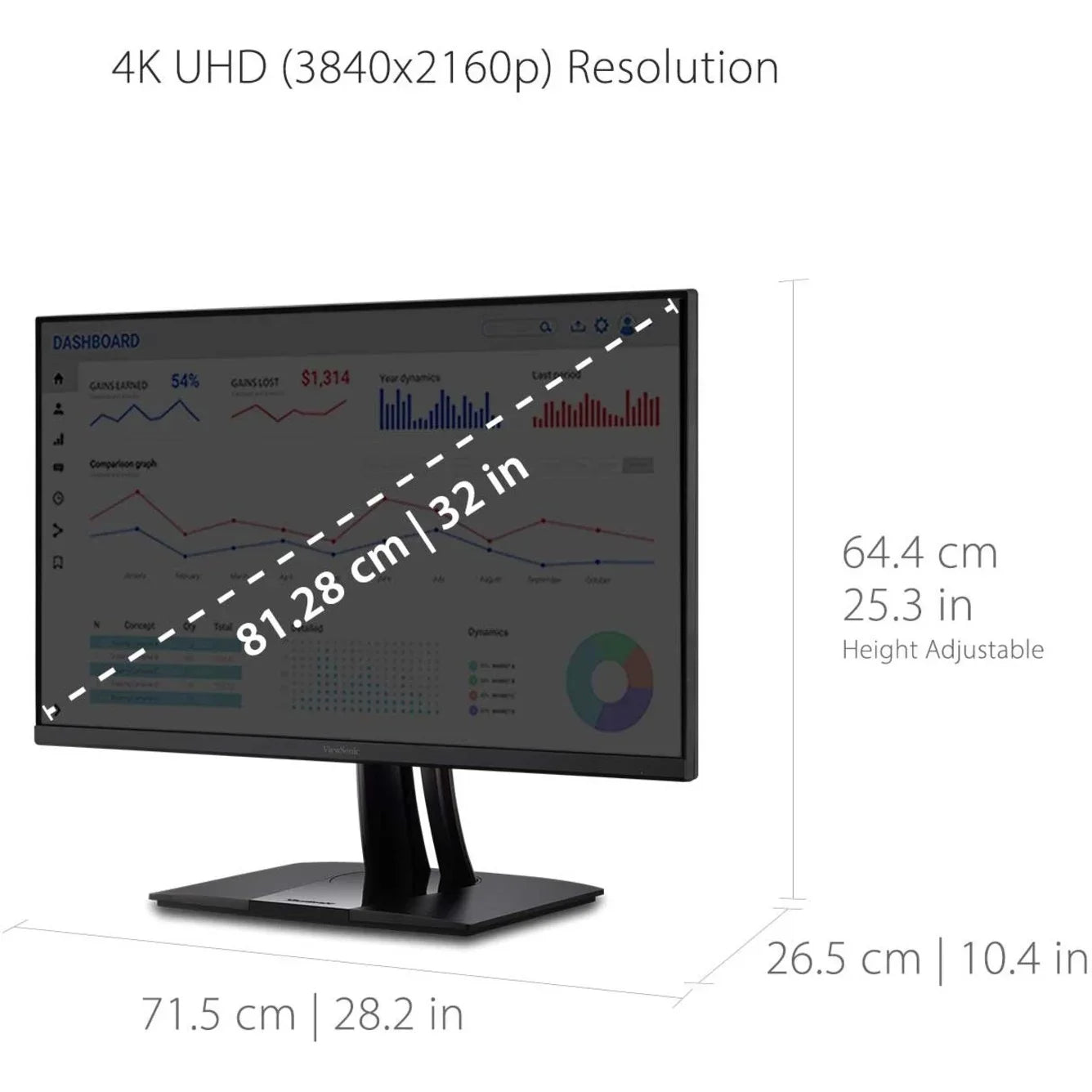 ViewSonic VP3256-4K 32 Inch Premium  4K Ergonomic Monitor with Ultra-Thin Bezels, Color Accuracy, Pantone Validated, , DisplayPort and  C for Professional Home and Office