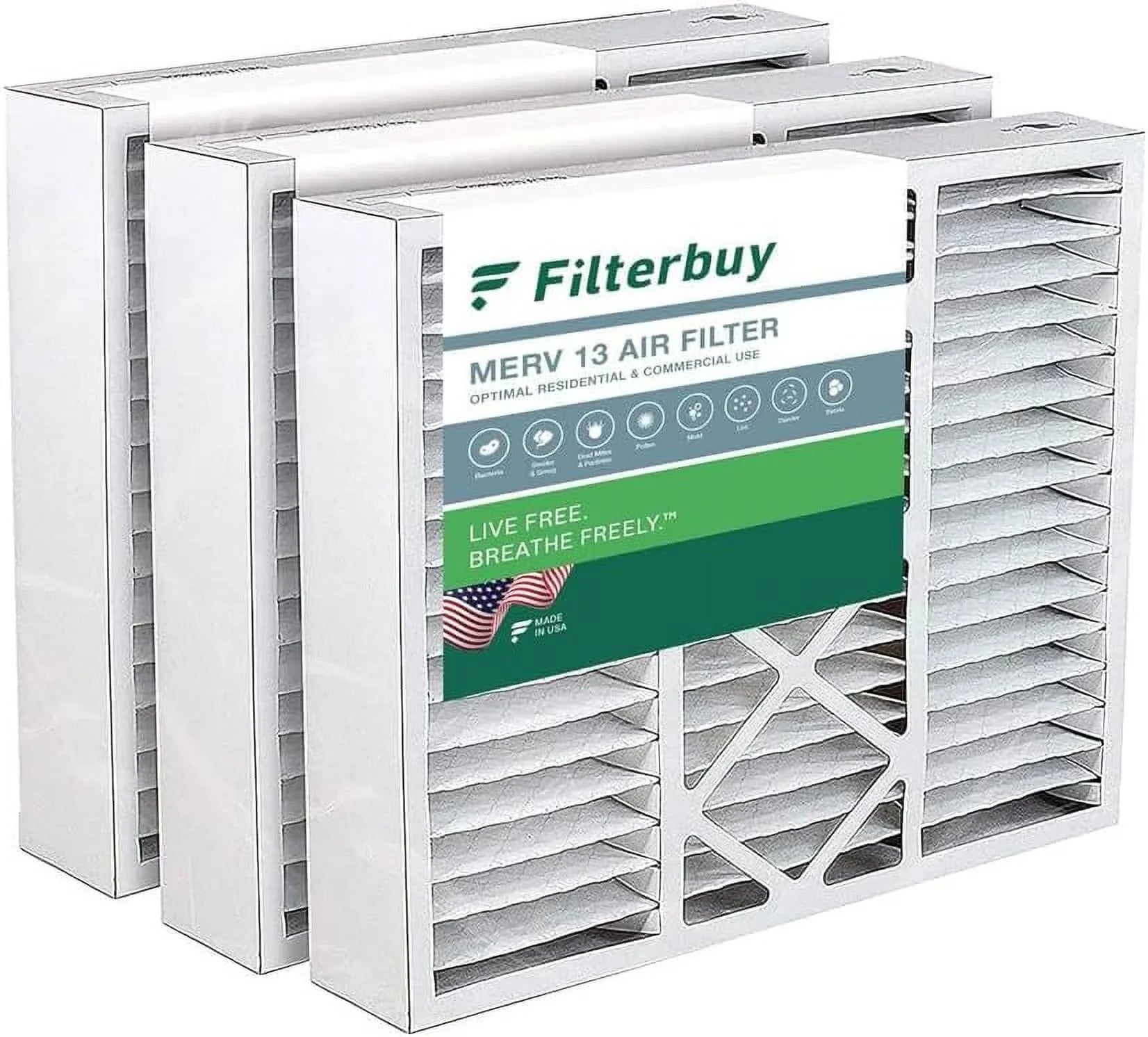 Filterbuy 20x20x5  13 Pleated   Furnace Air Filters for Honeywell FC100A1011 and Lennox X0585 (3-Pack)
