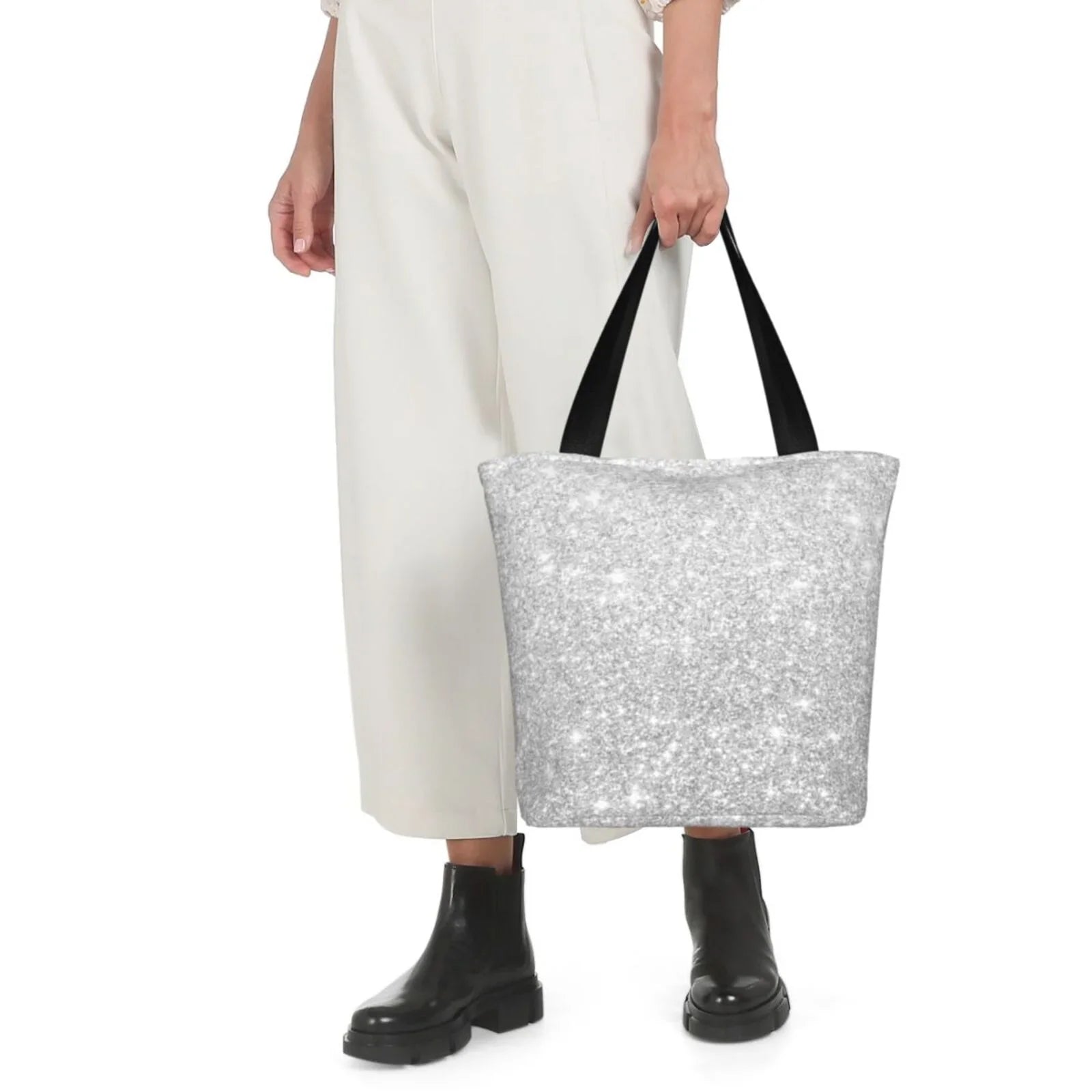Bingfone Silver Glitter Women Shoulder Tote Bags Casual Bag Ladies Shopping Handbag