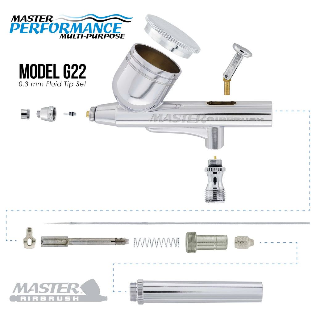 Master Airbrush Dual Fan Air Tank Compressor Kit with G22 Gravity Feed Airbrush Set, 0.3 mm Tip - Hobby Auto Cake Tattoo