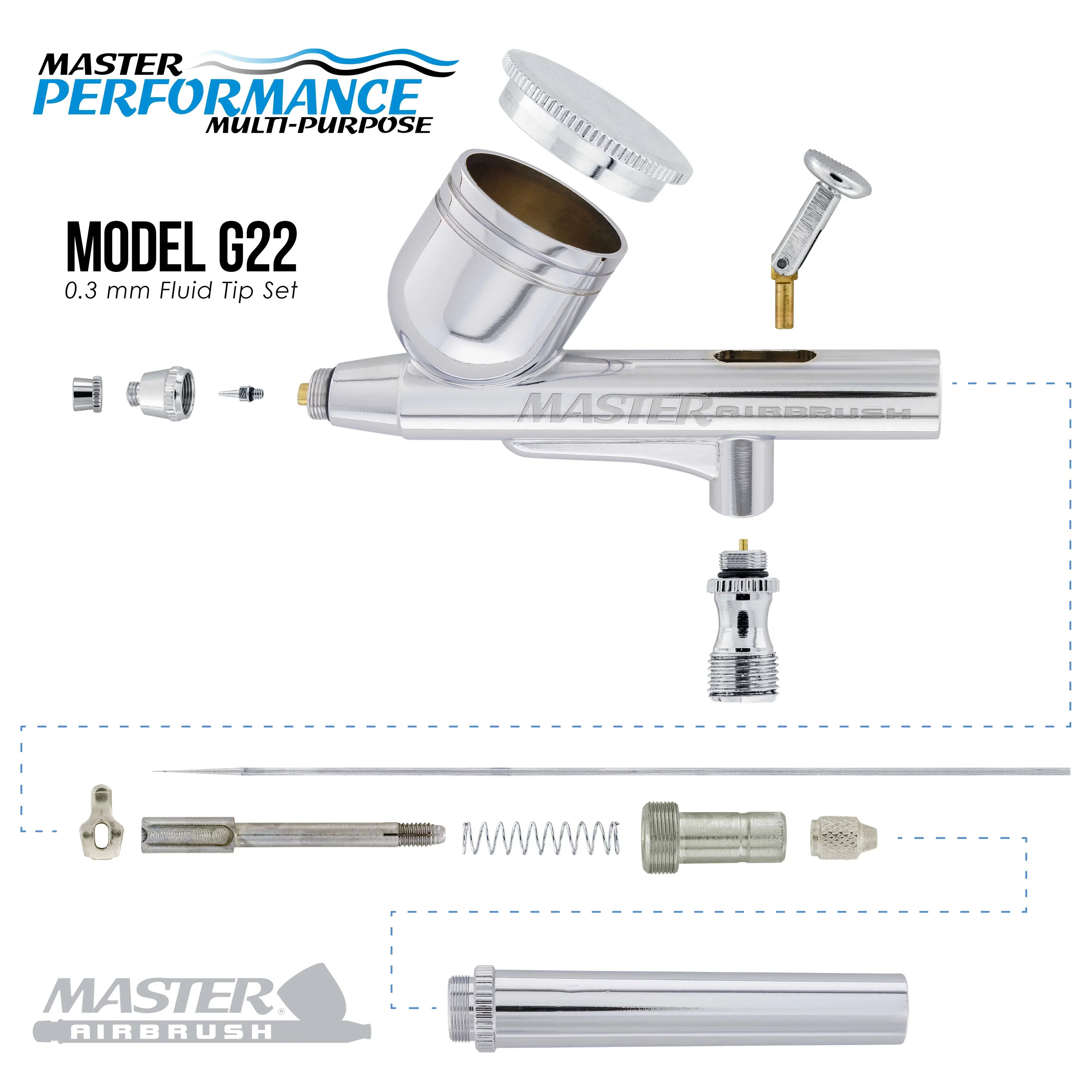 Master Airbrush Dual Fan Air Tank Compressor Kit with G22 Gravity Feed Airbrush Set, 0.3 mm Tip - Hobby Auto Cake Tattoo