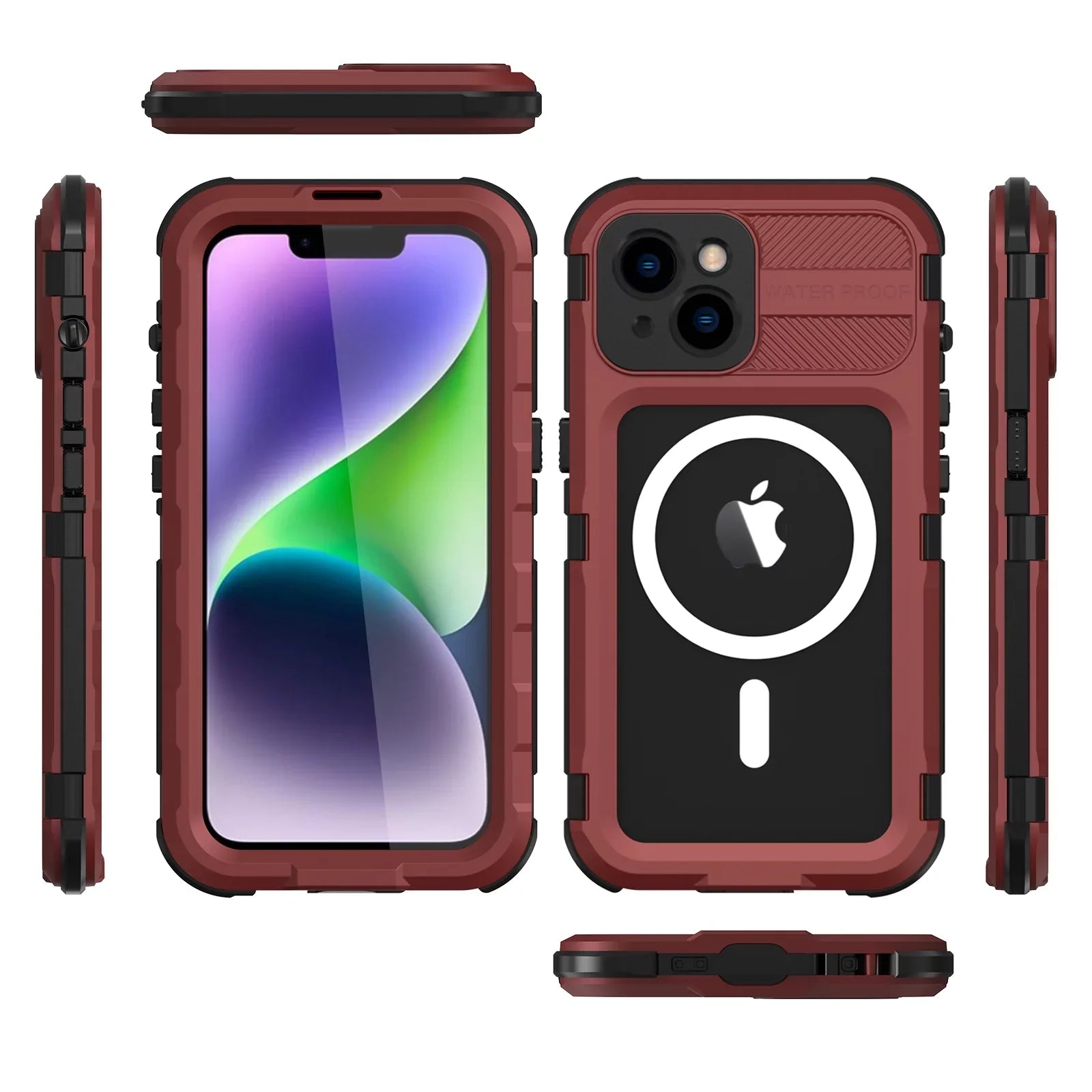for iPhone 14 Plus Case Waterproof Shockproof Dustproof Full-Body Sturdy with Camera Lens Protection and Built-in Screen Protector,Underwater Full Sealed Cover for iPhone 14 Plus, Red