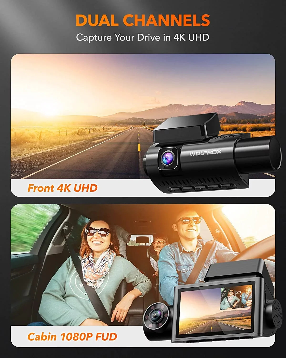 4K Dash Cam 3 Channel, WiFi&, 3"  DashCam Front and Rear with Super  Night Vision, Loop Recording, G-Sensor, 24H Parking Monitor
