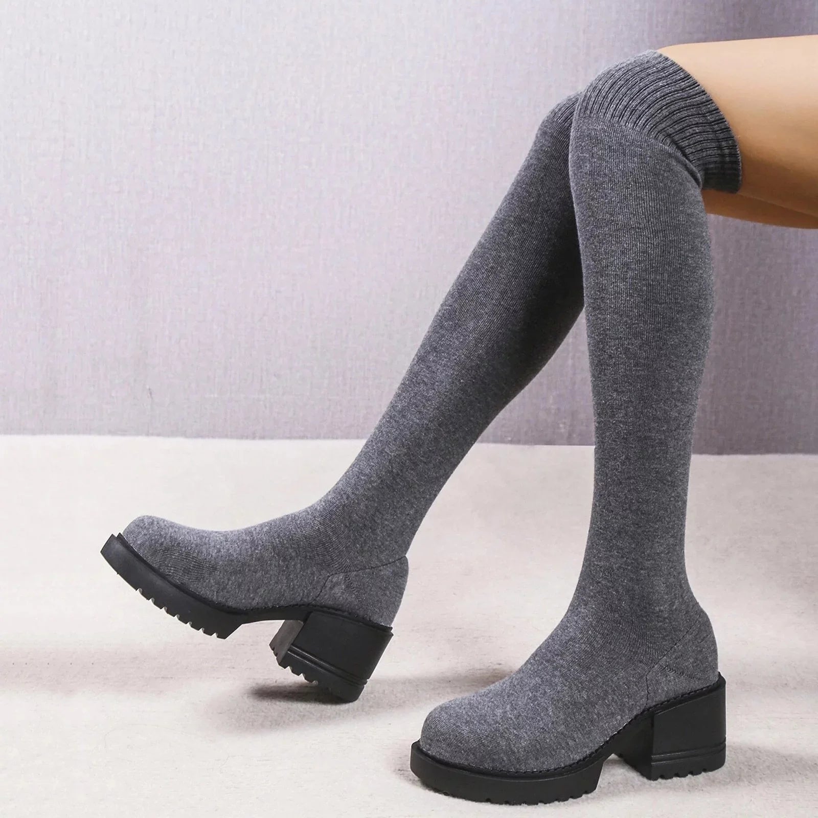 Pull on Work Boots Women Minimalist Heeled Sock Boots Long Boots Ladies Knee Length Boots Buckle Winter Boots for Women Waterproof Snow Size 11