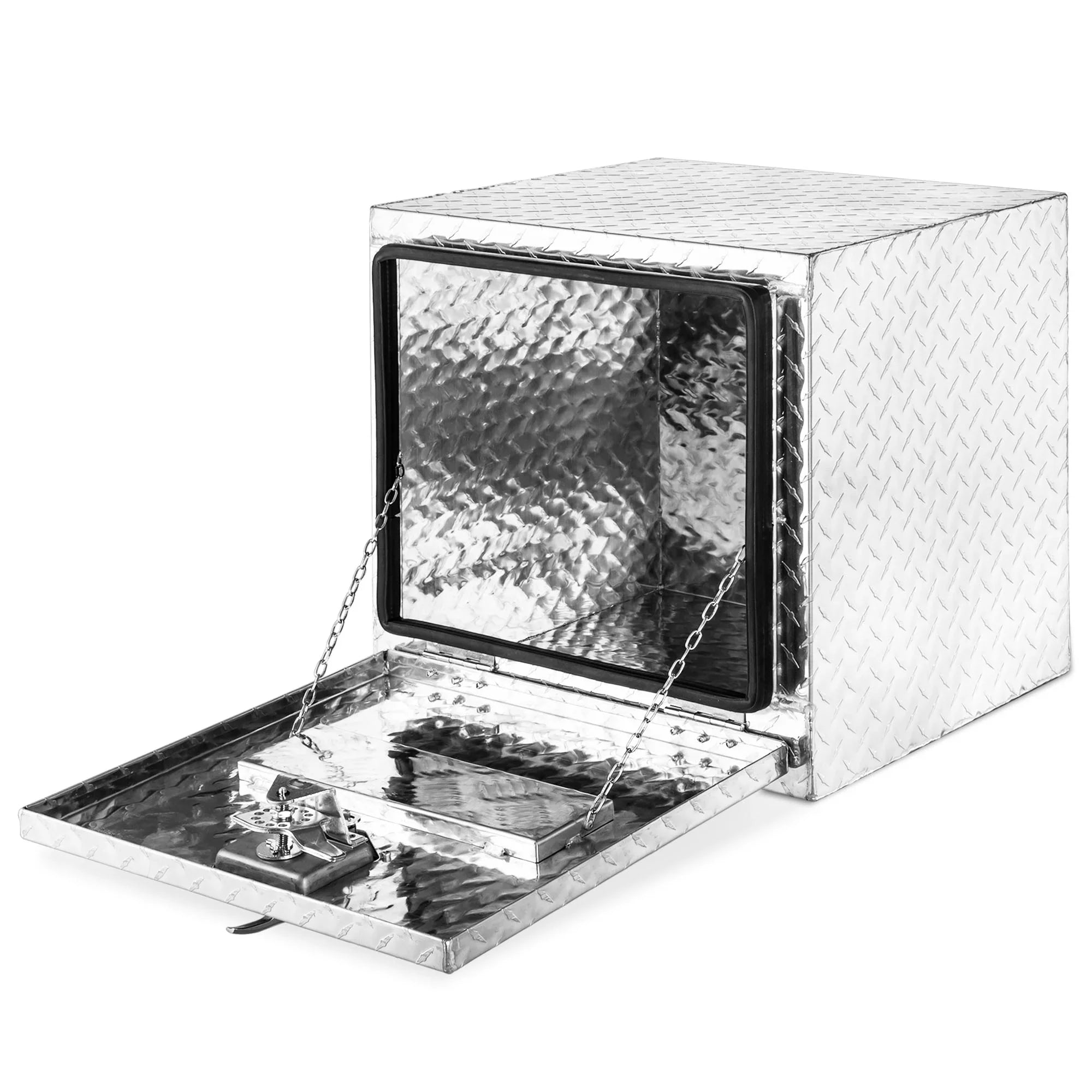 18" Aluminum Truck Underbody Diamond Plate ToolBox w/ T-Handle Latch Durable Pickup Trailer Storage Organizer Tool Box Key Lock, Silver