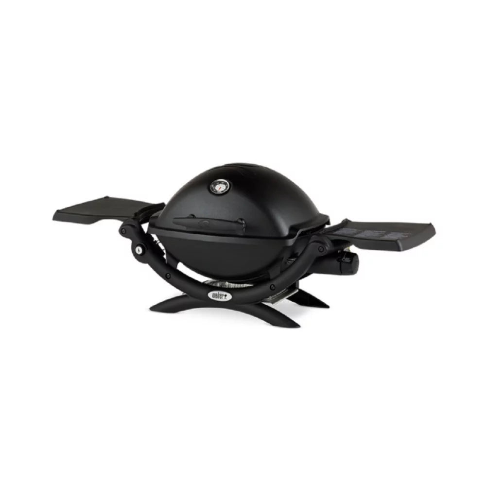 Weber Q1200 Liquid Propane Grill (Black) with Portable Cart, Adapter Hose Bundle