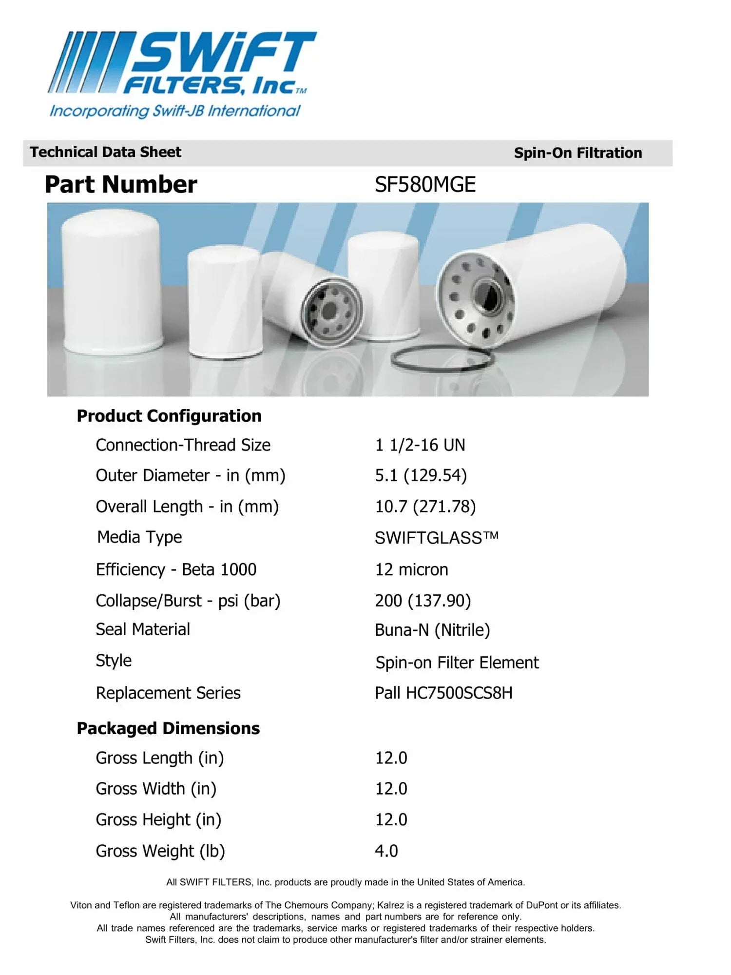 Direct Interchange for  HF6780in-On Filter Element Microglass Construction 12 Micron