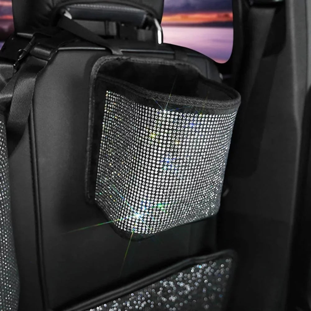eing Bling Car Handbag Holder Backseat Organizer,Car Net Pocket Between Seat,Back Seat StorageTrash Can,Rhinestones Auto Seat Storage Bag,3-Pack Car Accessories - Plush,White