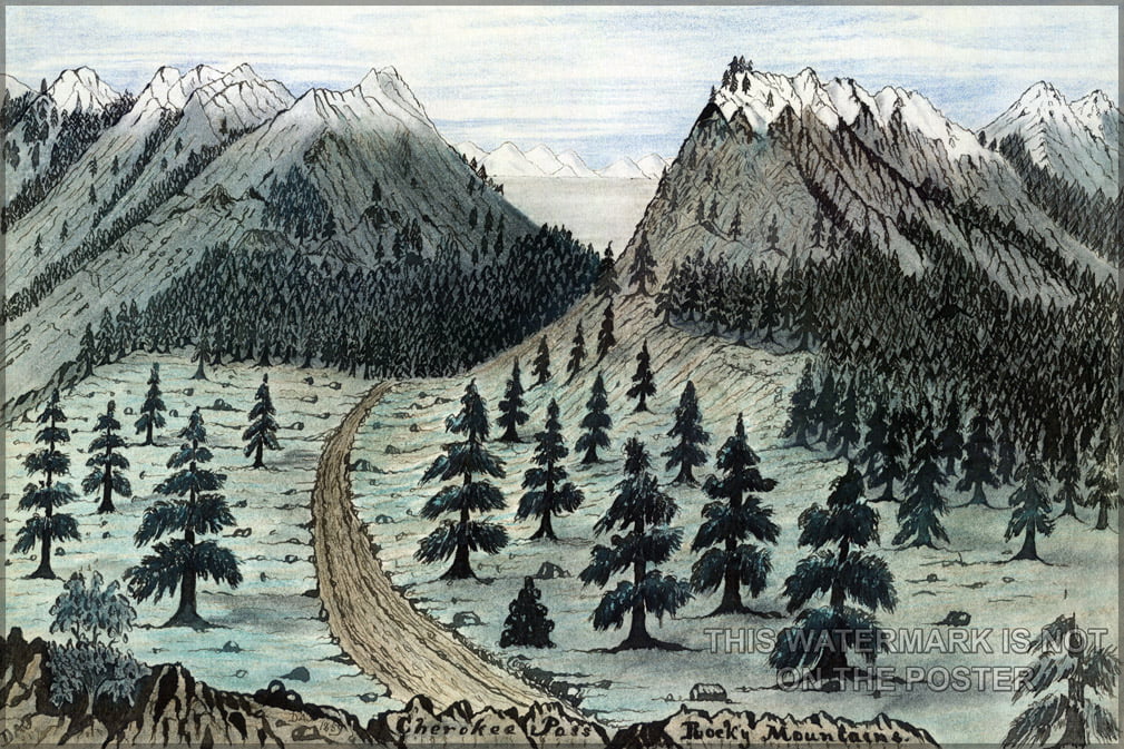 24"x36" Gallery Poster, rocky mountains Cherokee Trail near Fort Collins, Colorado, from a sketch taken 7 June 1859