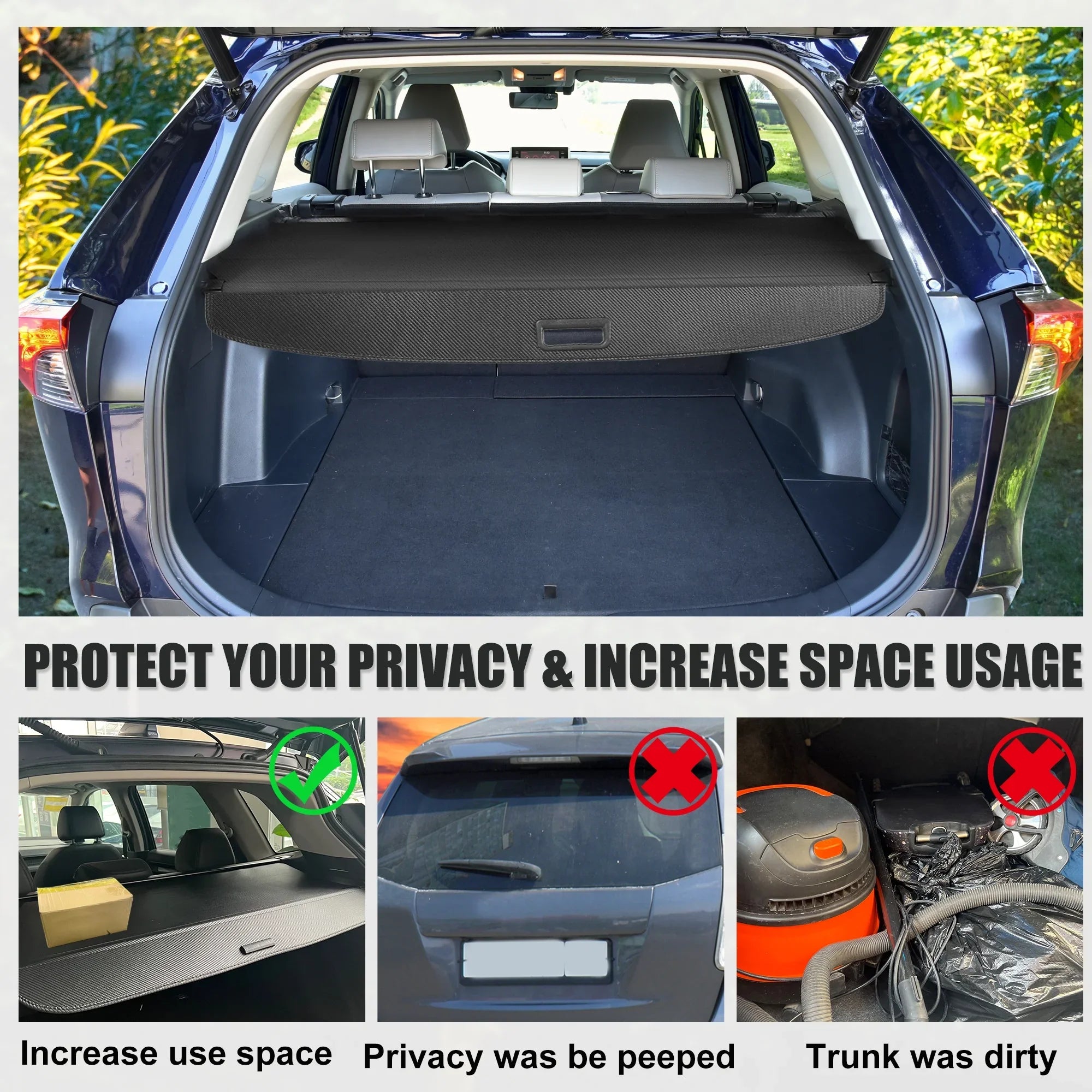 Retractable Cargo Cover for Toyota RAV4 2019-2023 Waterproof Non Slip Rear Trunk Shielding Shade Black