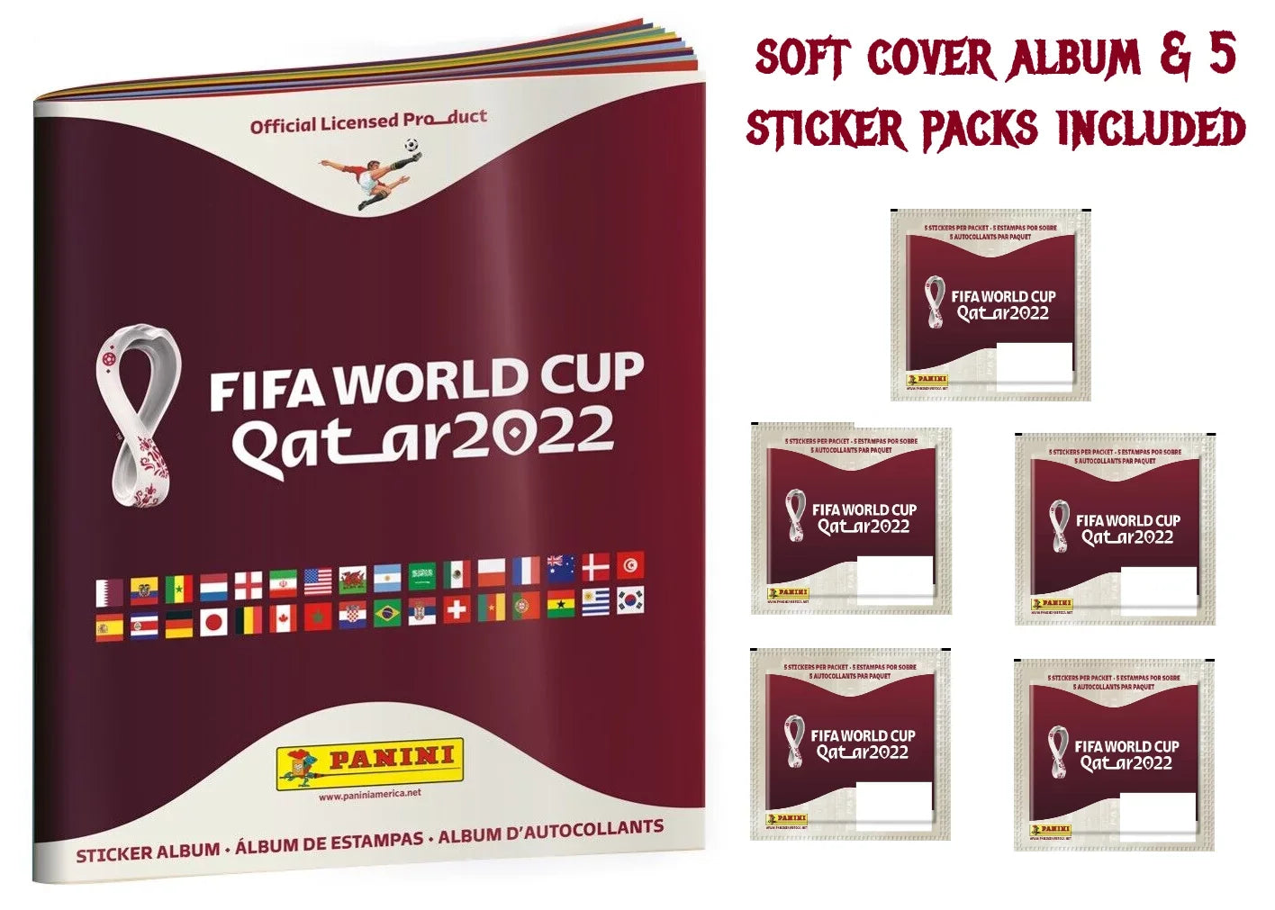 Panini Fifa World Cup Qatar 2022 Album With 5 Sticker Pack Included (Soft Cover)
