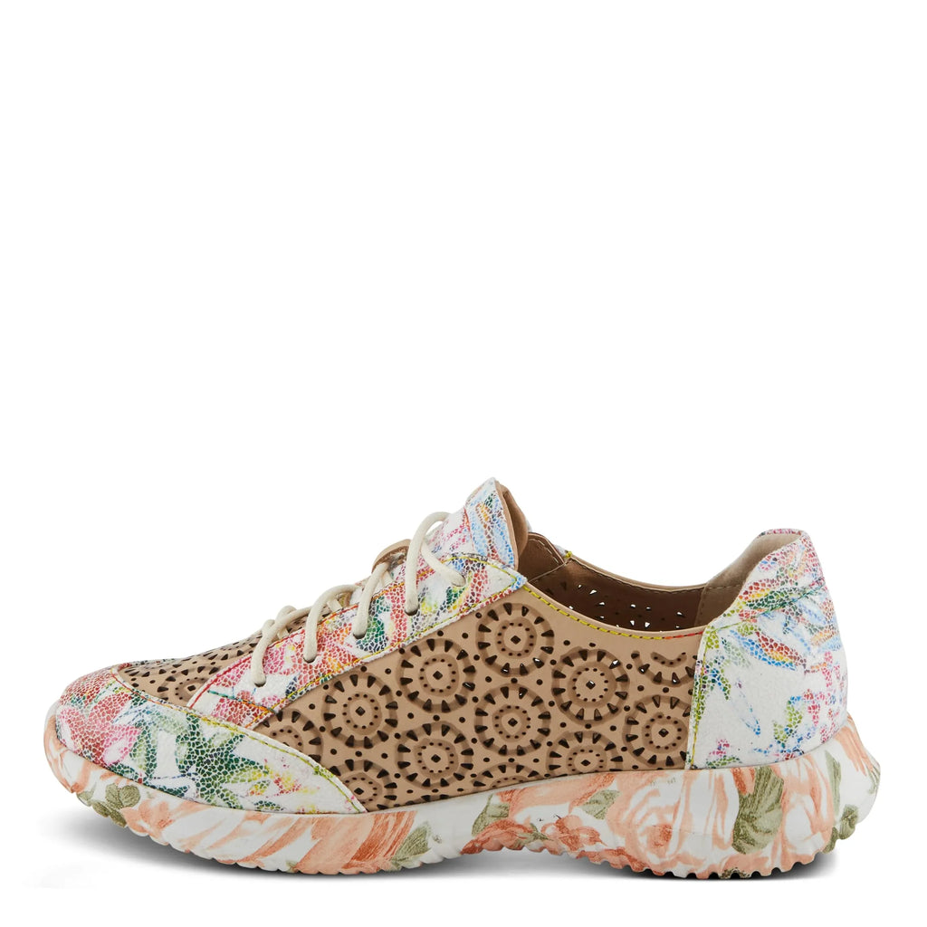 L'Artiste Women's Jazzie Lace-Up Fashion Sneaker with Flowers Beige Multi  39/8.5