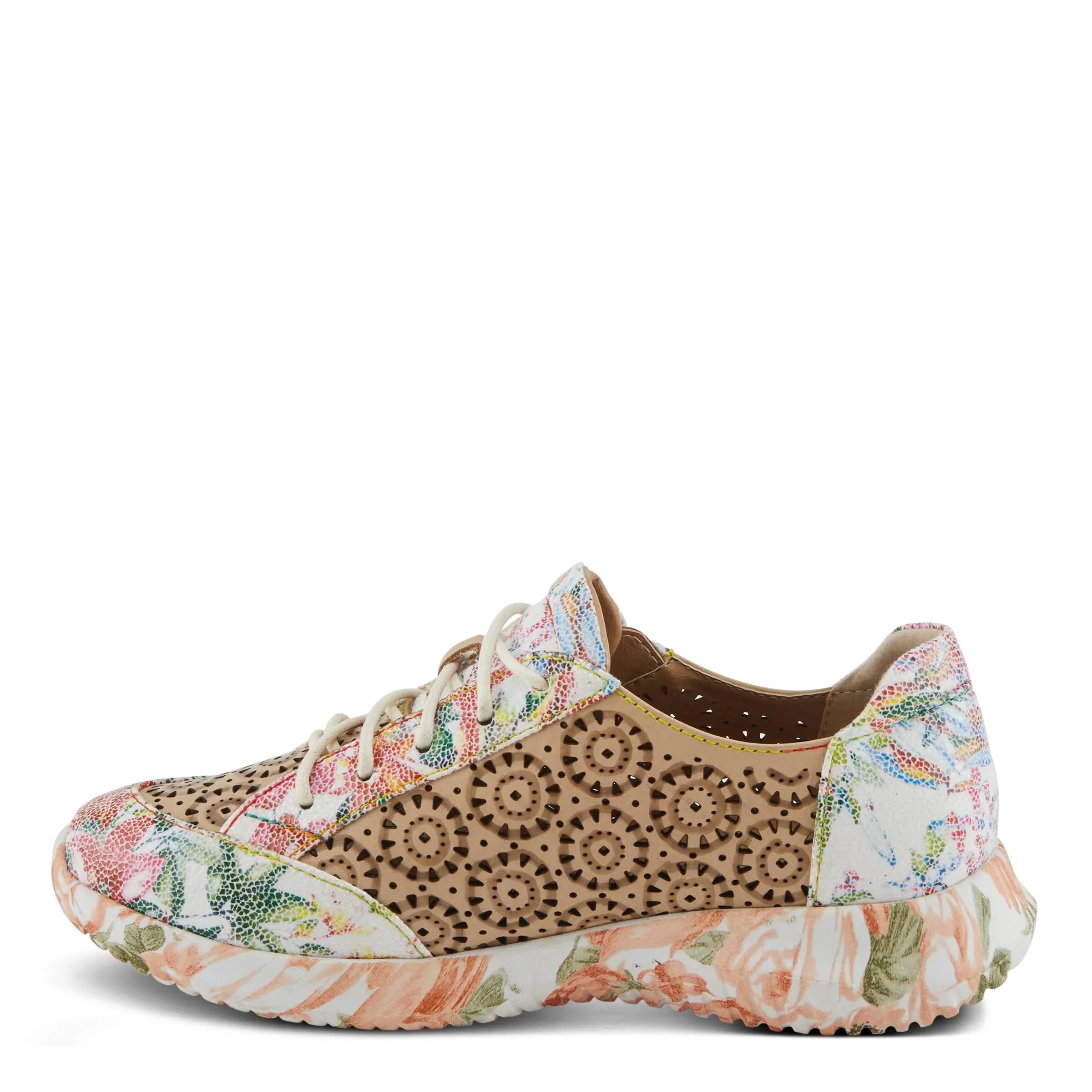 L'Artiste Women's Jazzie Lace-Up Fashion Sneaker with Flowers Beige Multi  39/8.5