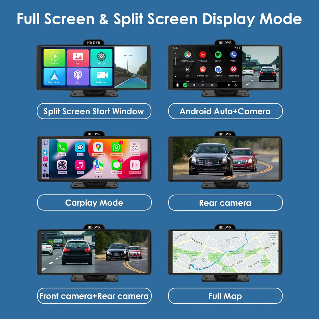 Wireless Apple Carplay Android Auto Bluetooth Portable 9.26" Touchscreen Car Stereo With 128G  Card, 4K Dash Cam And Backup Camera, Car Radio Head Unit  Navigation