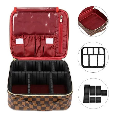 Travel Makeup Train Case Make Up Cosmetic Organizer Bag Makeup Tool Storage with Adjustable Compartments for Women Makeup Brush Toiletry Jewelry Digital Accessories