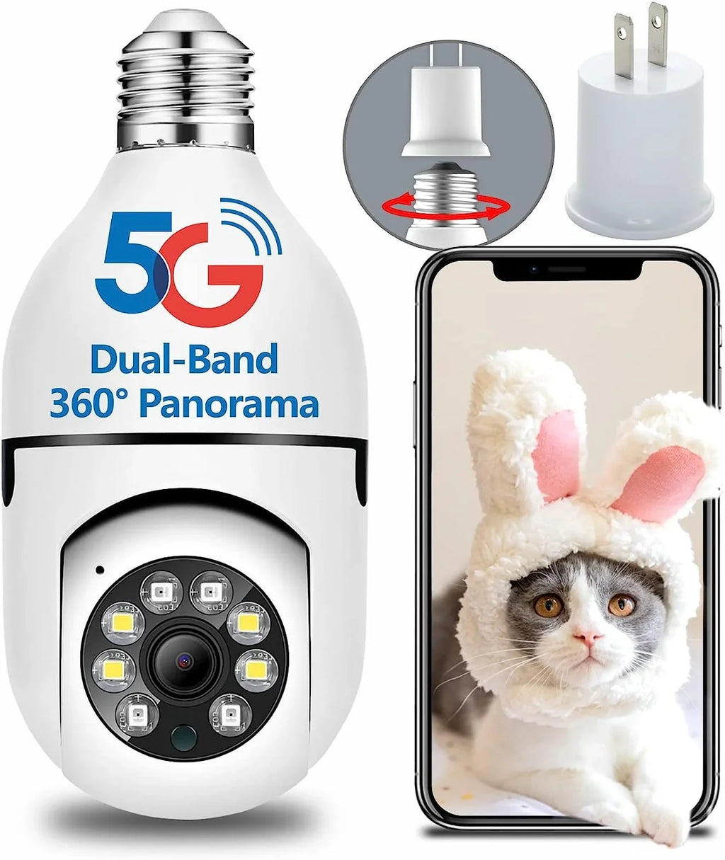 OwLUCK 3MP Light Bulb Security Camera 360° Outdoor & Indoor 5g-2.4ghz,Optiguard Light Bulb Camera Color