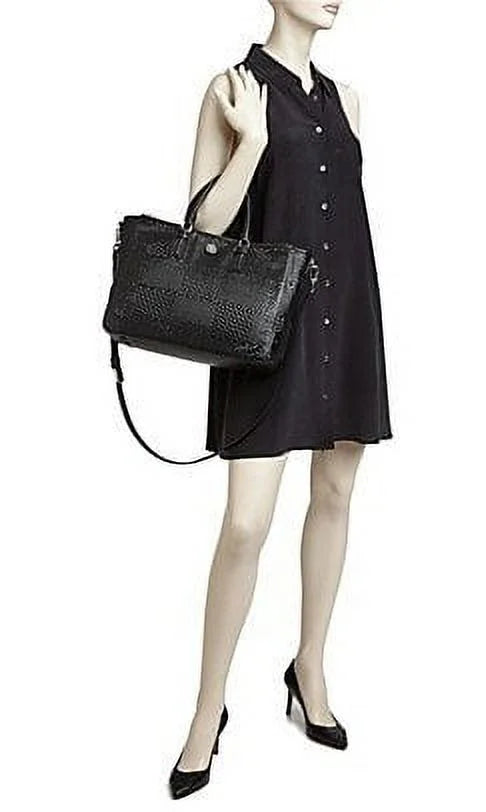 Tory Burch Robinson Double Zip Woven Leather Multi Tote Black Leather Bag