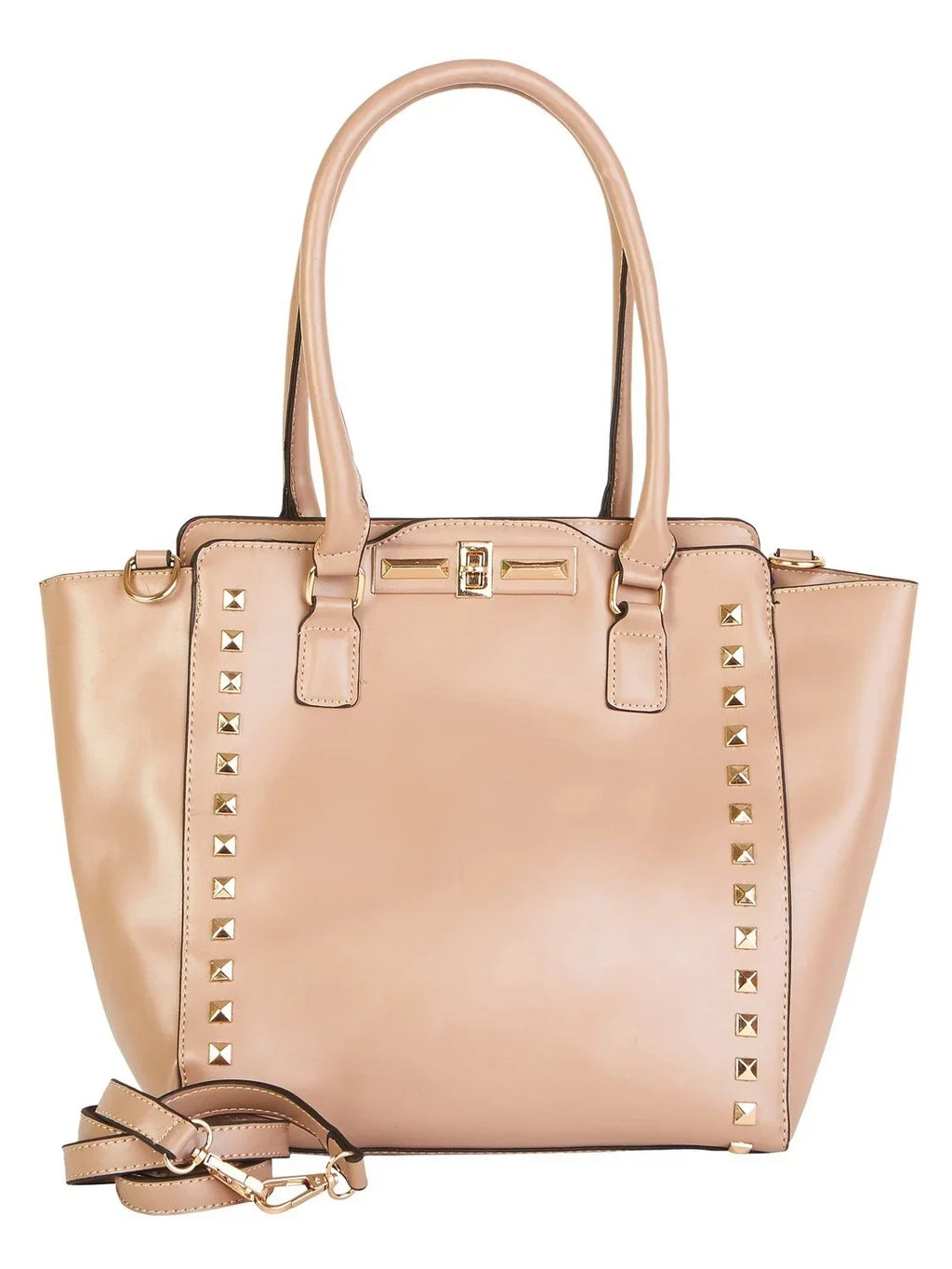 Beaute Bags Gold Studded Large Shopper Adult Women Handbag Vegan Leather (Taupe/Beige)