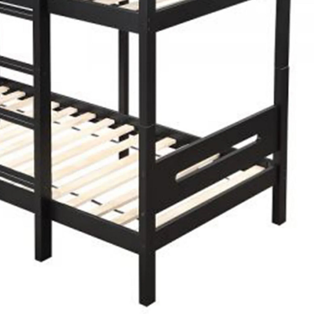 Benjara  Asin Bunk Bed with Front Facing Ladder Solid Pine Wood, Black - Twin Size