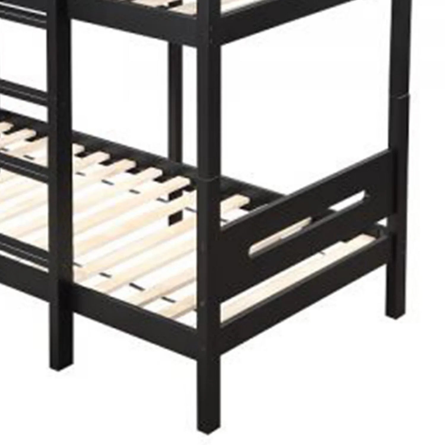 Benjara  Asin Bunk Bed with Front Facing Ladder Solid Pine Wood, Black - Twin Size
