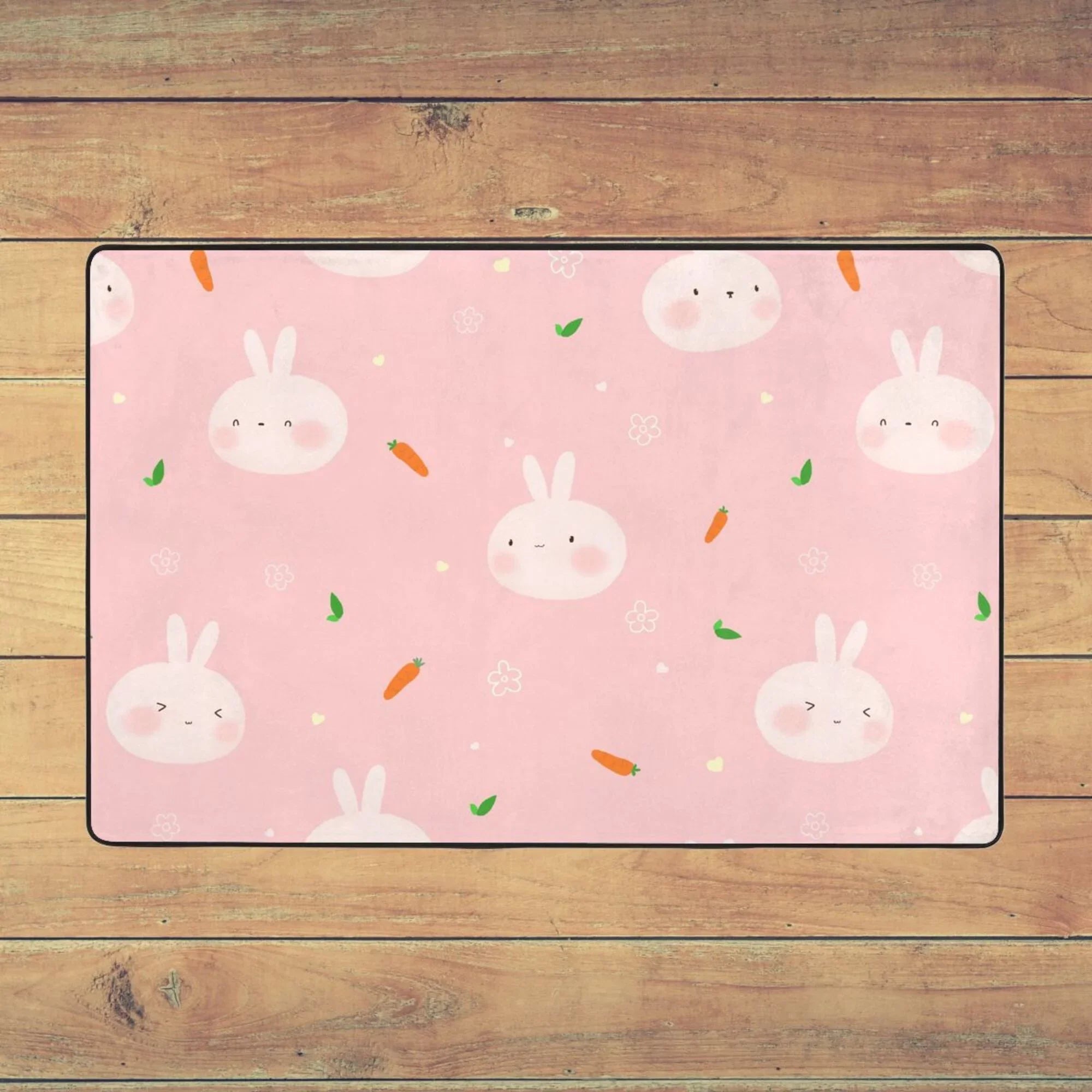 Cute Rabbit Carrot Flower Area Rugs Doormat Outdoor Entrance , Facecloth Non-slip Floor Mat Rug for Living Room Kitchen Sink Area Indoor 36"x24"