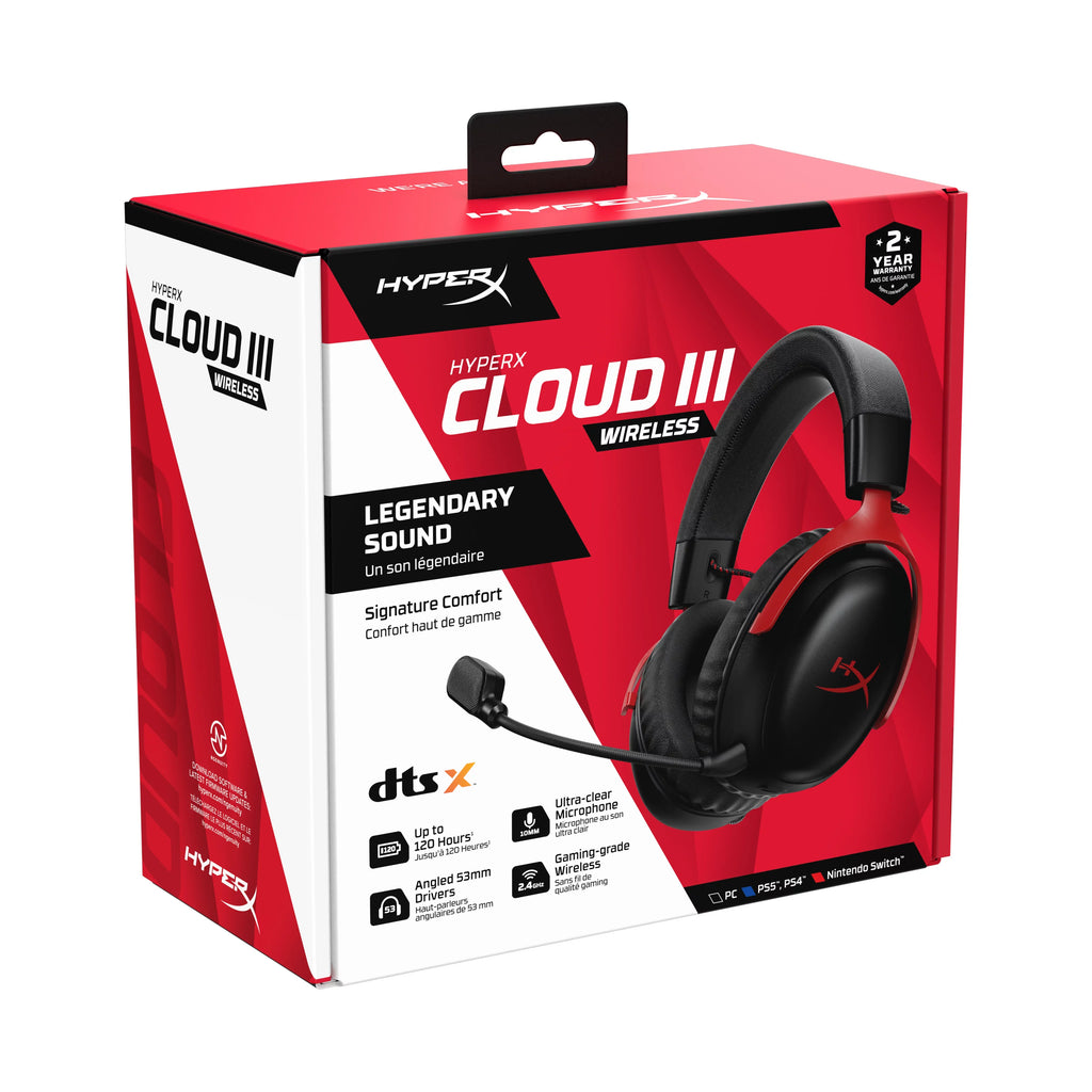 HyperX Cloud  Wireless – Gaming headset for , PS5, PS4, up to 120-hour Battery, 2.4GHz Wireless, 53mm angled drivers, Memory foam, Durable Frame, 10mm microphone – Black/Red
