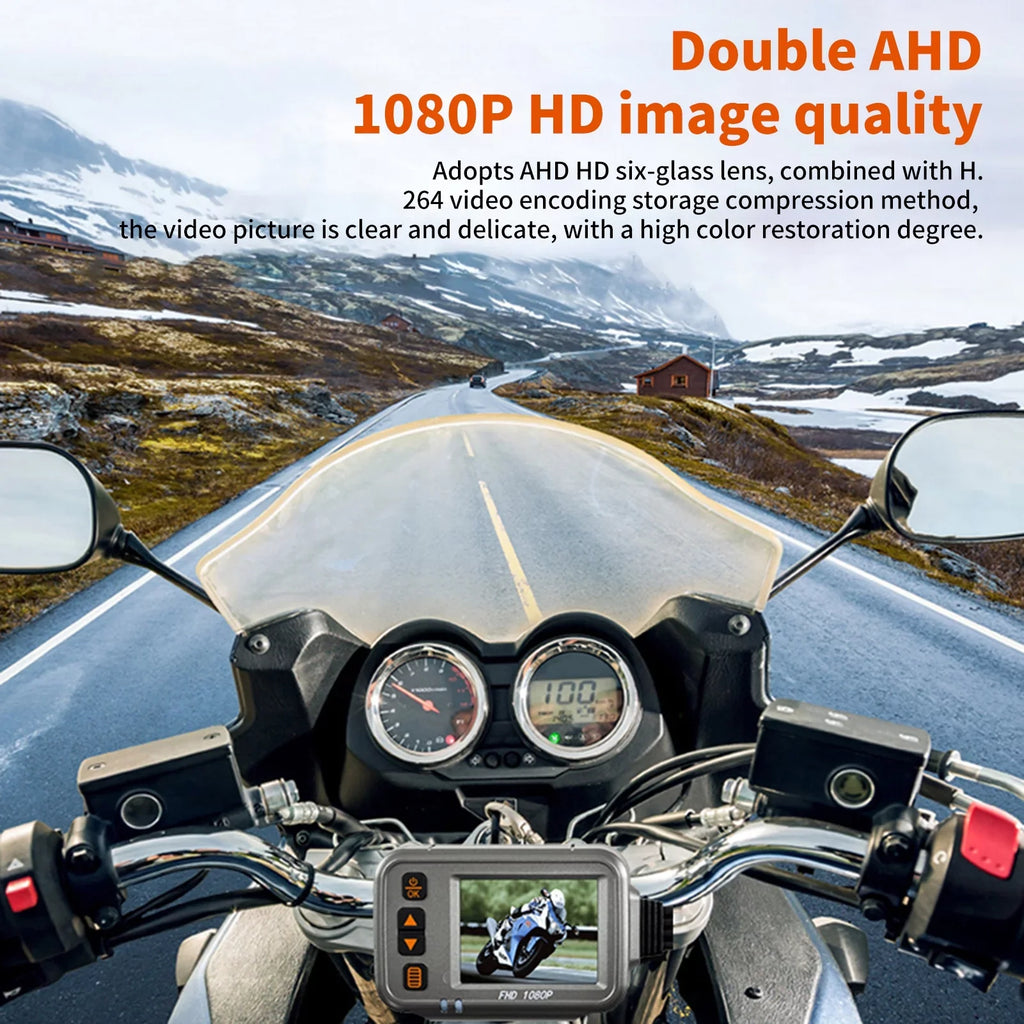Anself Dash Camera, WiFi Dual 1080p Motorbike Camera, 120° Wide Angle, Timed Recording After Flameout Document Your Motorcycle Journeys