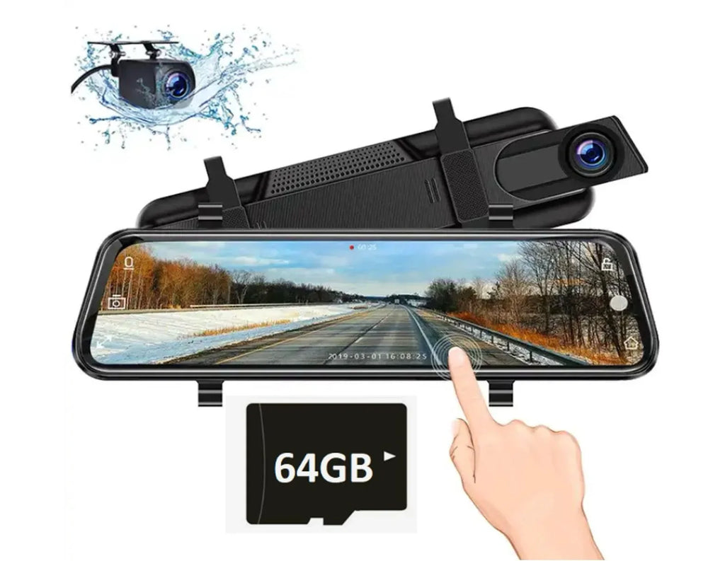 10” Mirror Dash Cam 1080P Touchscreen Dual Lens Front & Rear-View Night Vision 170° Wide Angle, Loop Recording G-Sensor, Parking Monitoring Camera (64   Card included)