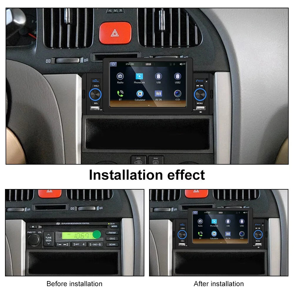 Podofo Single 1 Din 5'' Touch Screen Car Stereo Radio with Apple Carplay Android Auto Mirror Link  Car MP5 Multimedia Player Bluetooth   Audio Receiver , Backup Camera Included