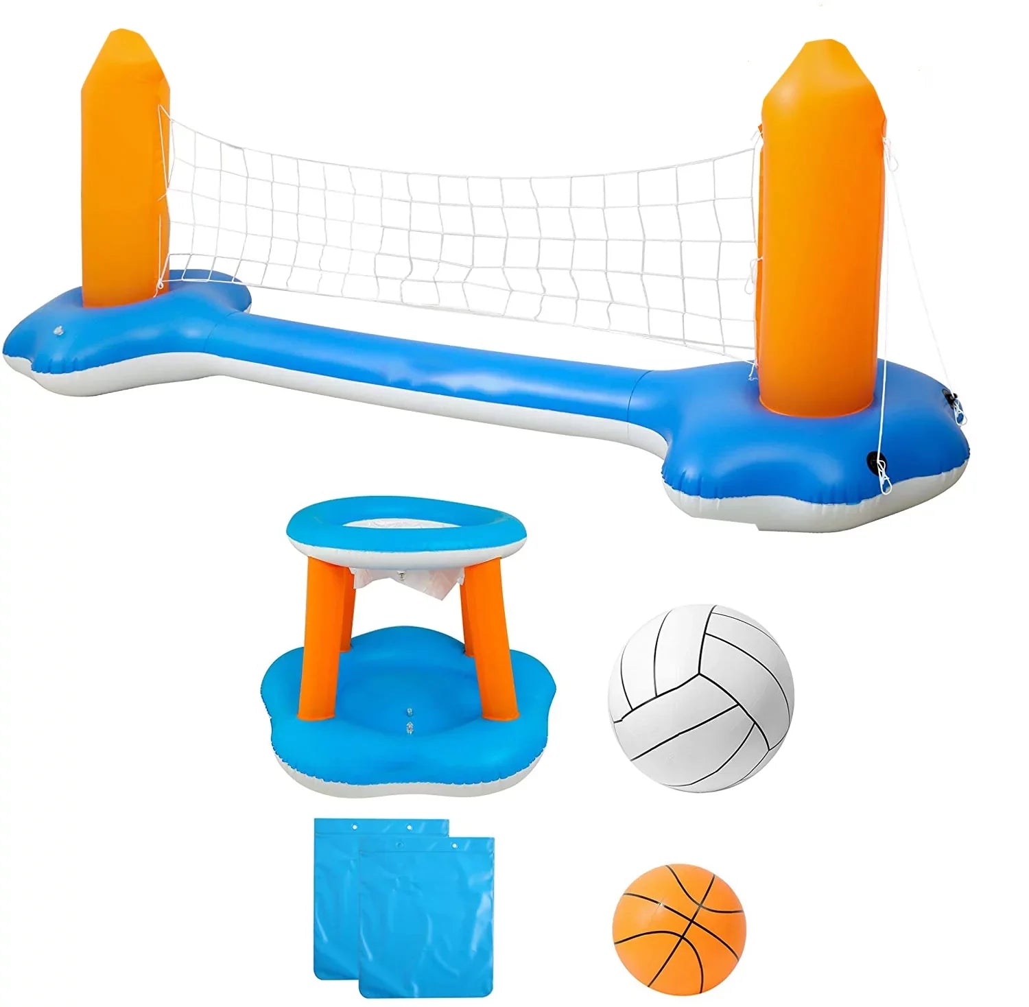 Pool Volleyball Set - Pool Volleyball Net Inflatable Basketball, Floats for Adult & Kid Pool Games with 2 Balls for Swimming Game Toy