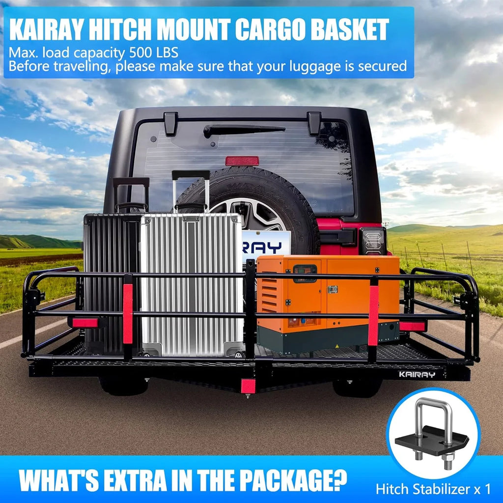 500 Lbs Heavy Duty Hitch Mount Cargo Carrier 60" x 24" x 14.4" Folding Cargo Rack Rear Luggage Basket Fits 2" Receiver for Car  Camping Traveling