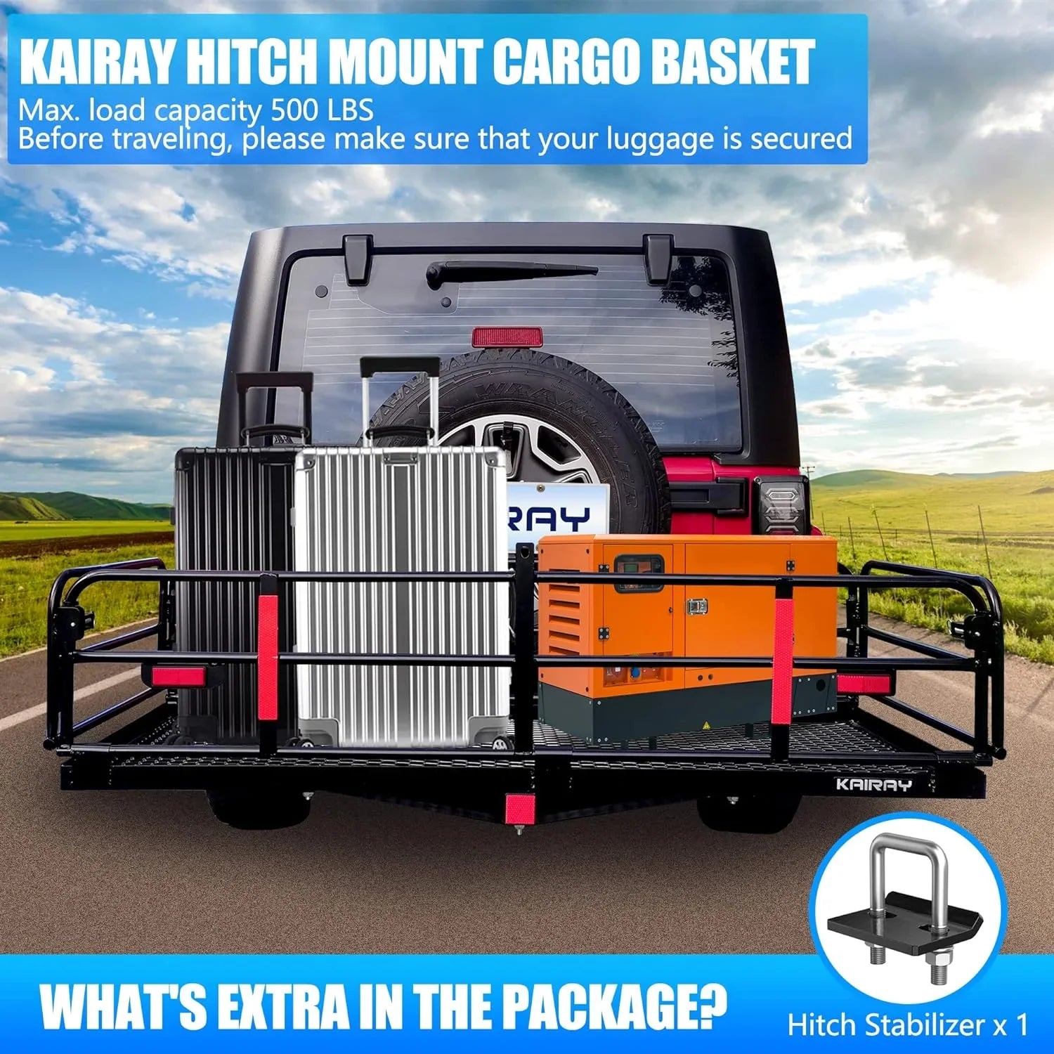500 Lbs Heavy Duty Hitch Mount Cargo Carrier 60" x 24" x 14.4" Folding Cargo Rack Rear Luggage Basket Fits 2" Receiver for Car  Camping Traveling