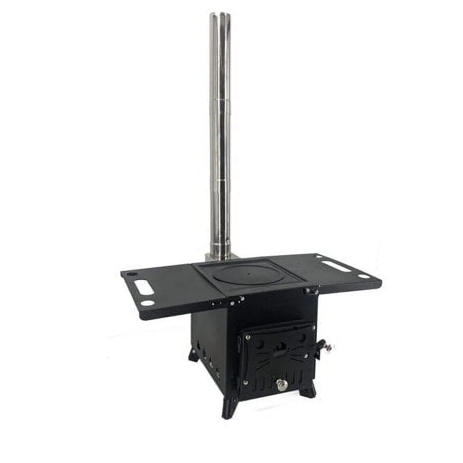Portable Outdoor Wood Stove with Chimney Pipe, Cooking Heating Tool for Camping & Wild Survival
