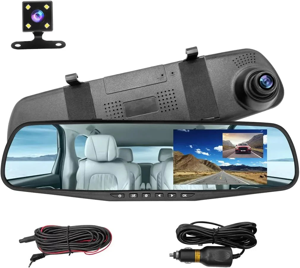Mirror Dash Cam for Car, 4.3" Backup Smart Rearview Mirror Camera, Waterproof  1080P Front and Rear Wide Angle,