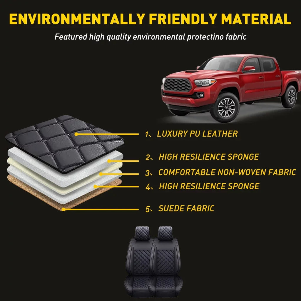 Car Seat Covers Full Set With Waterproof Leather Fit for 2007-2023 Toyota Tacoma Crew Cab (Full Set, Black)