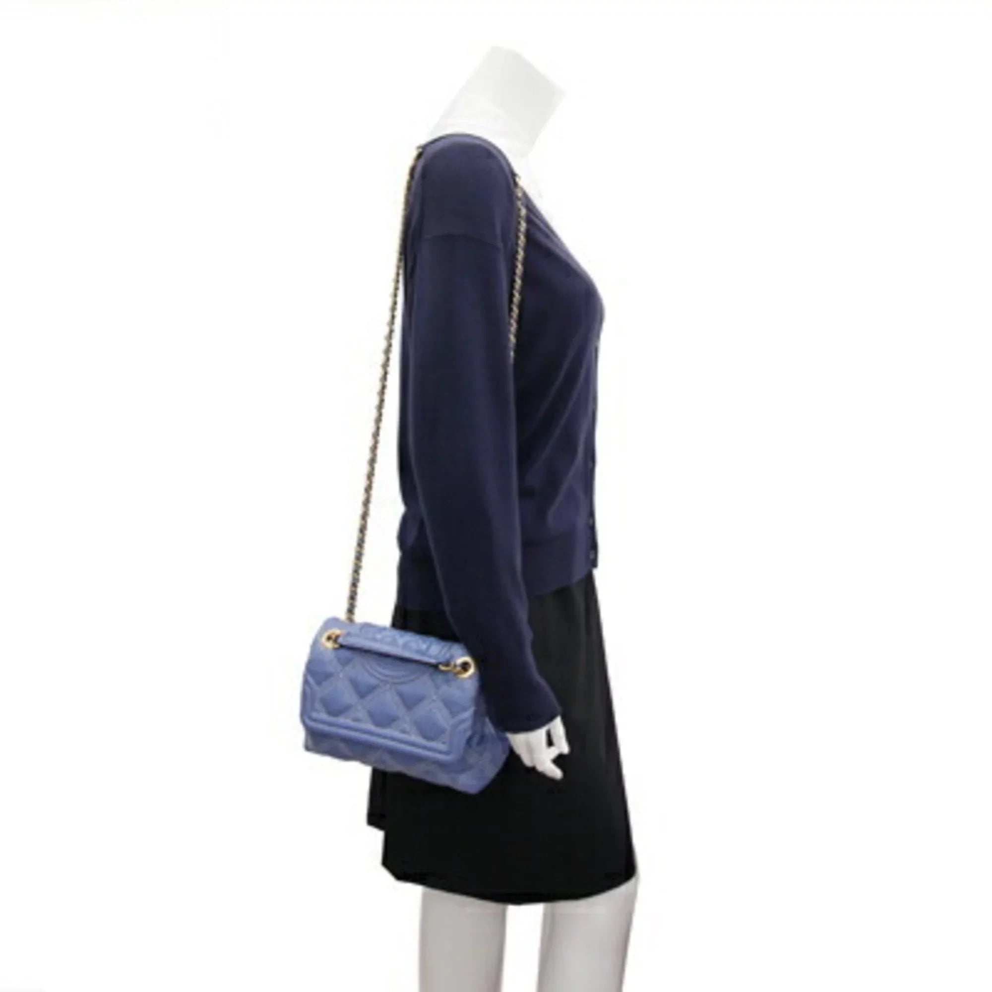 Pre-Owned Tory Burch shoulder bag Fleming soft contrast stitch convertible 64424 light blue leather chain ladies        (Like New)