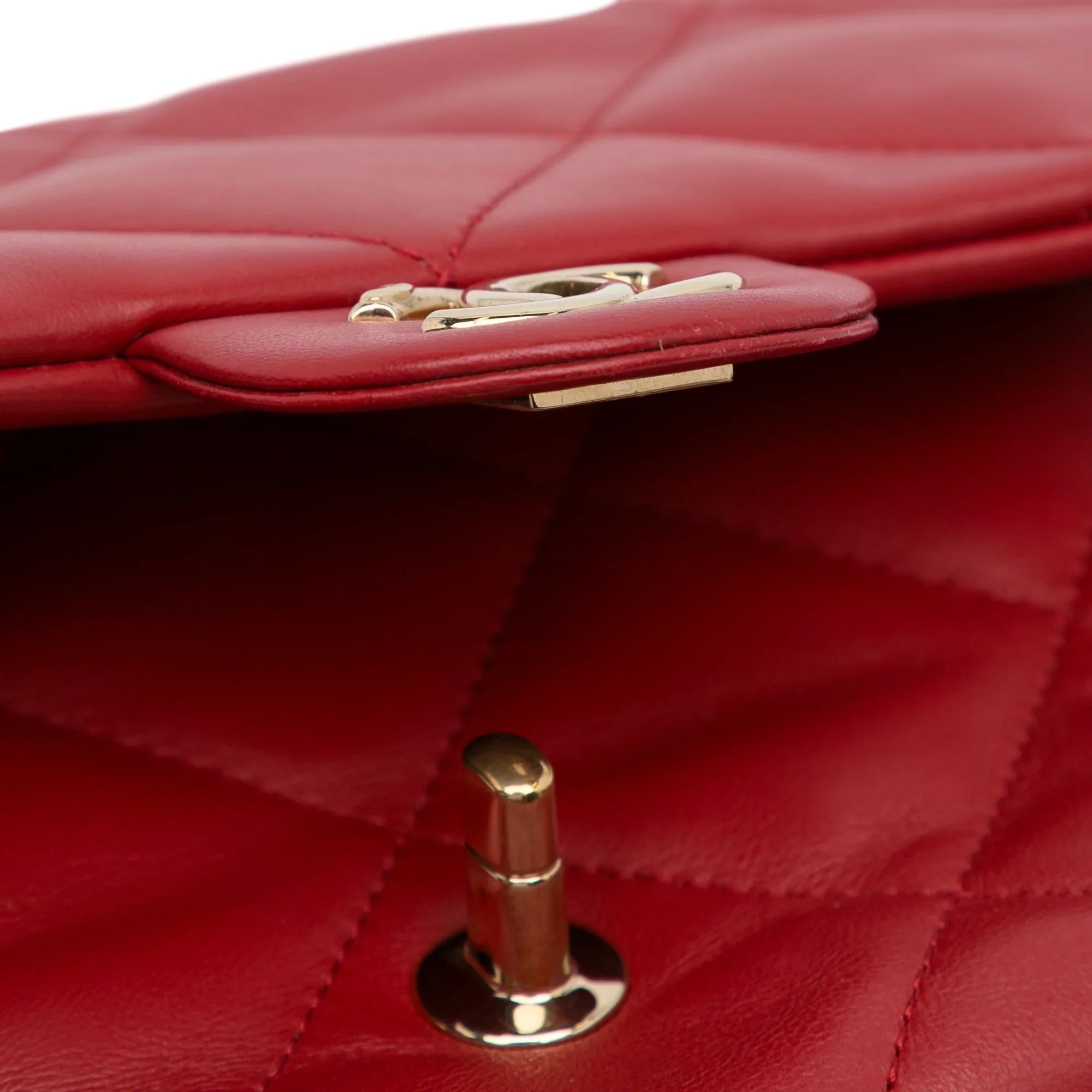 Pre-Owned Authenticated Chanel Small Easy Carry Flap Bag Lambskin Leather Red Satchel Unisex (Good)