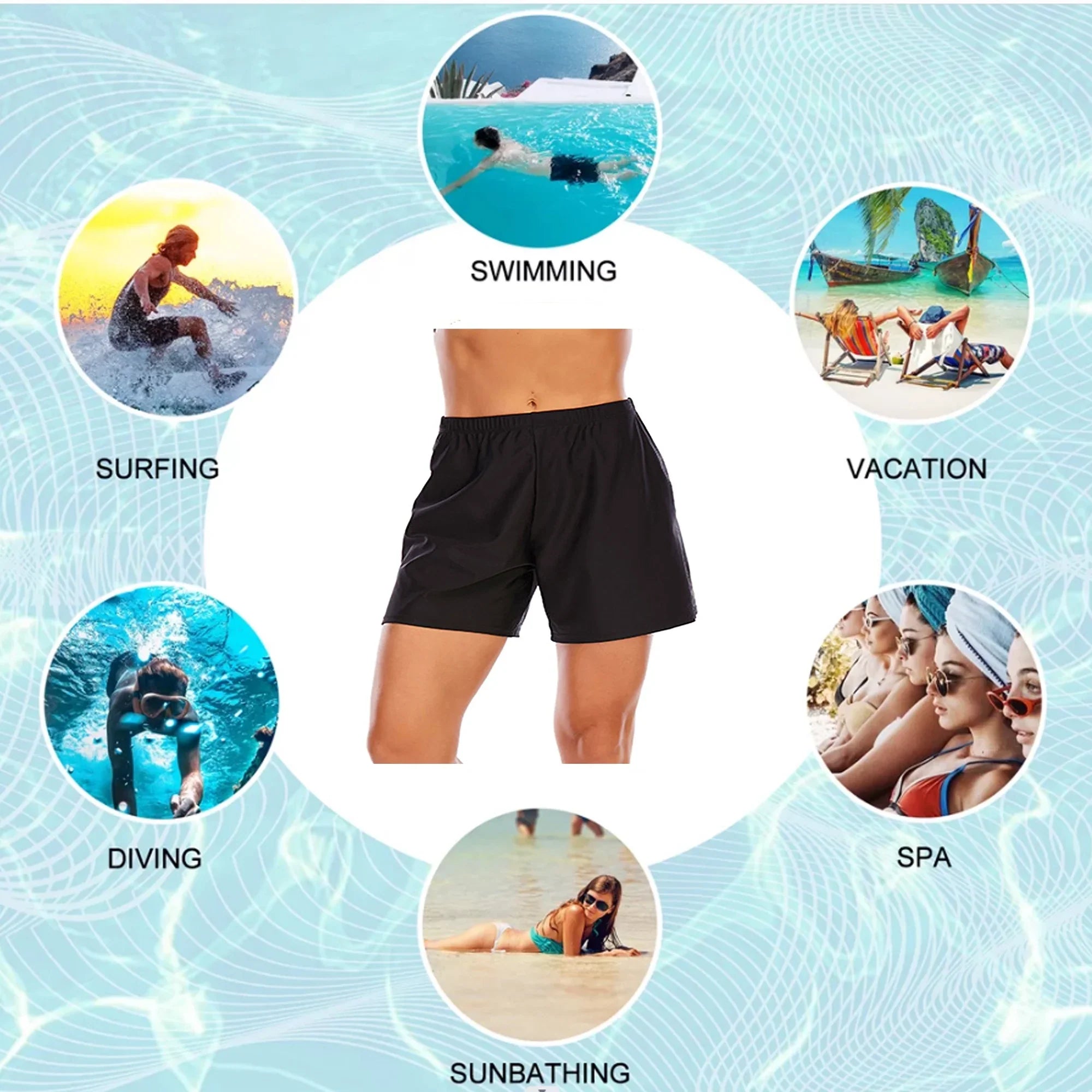 Sexy Dance Women's Swim Shorts Elastic Waist Swimsuit Bottoms Summer Tankini Boyshorts Solid Swim Trunks Black 3XL