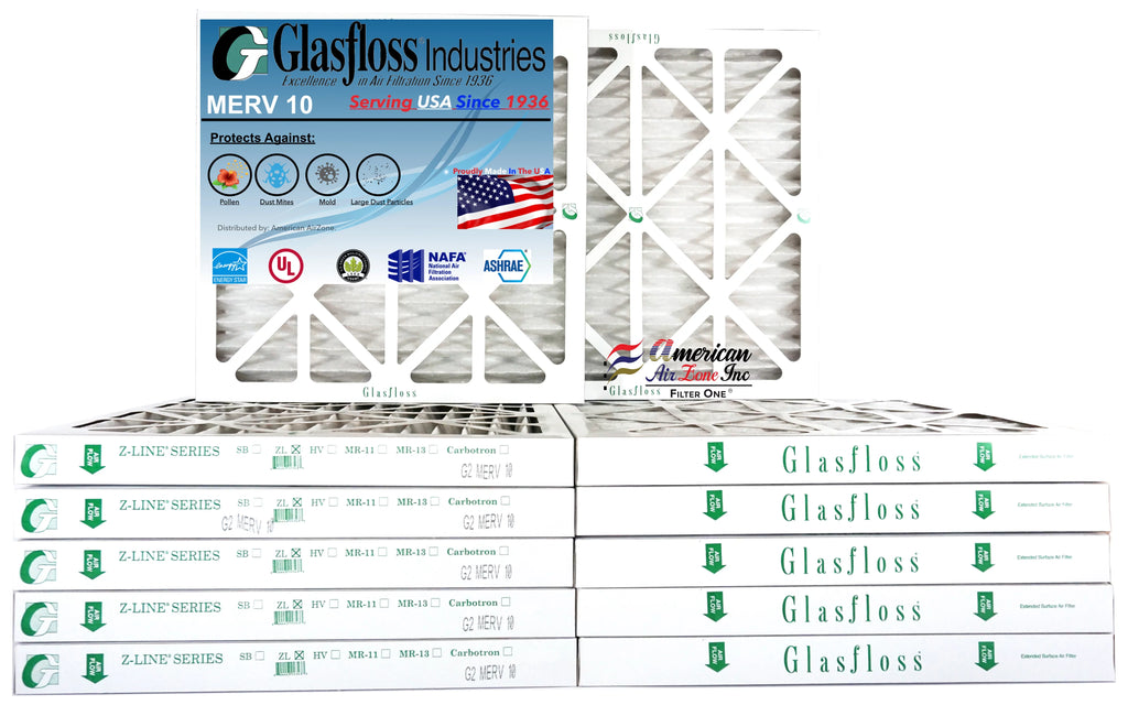 Glasfloss Air Filter 14x14x2 - 2"  10 - (Pack of 12) - Pleated  or  Air Filter - Furnace Air Filter - Home or Office - Made In The .