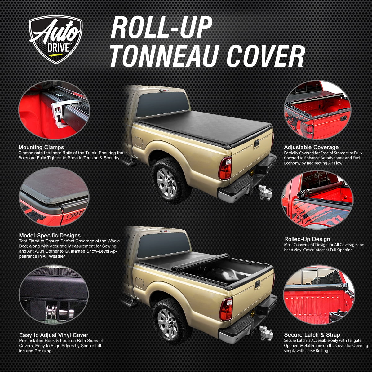 Auto Drive --56001 Soft Roll up Truck Bed Tonneau Cover Fits 2022-23 Toyota Tundra (Excl. Trail Edition) 5'6" Bed (66.7")