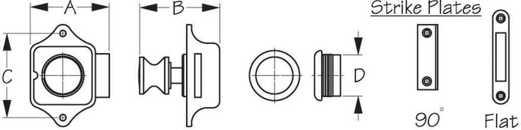 Sea-Dog, Push Button Rim Latch Stainless Steel & Plastic, 225300-1