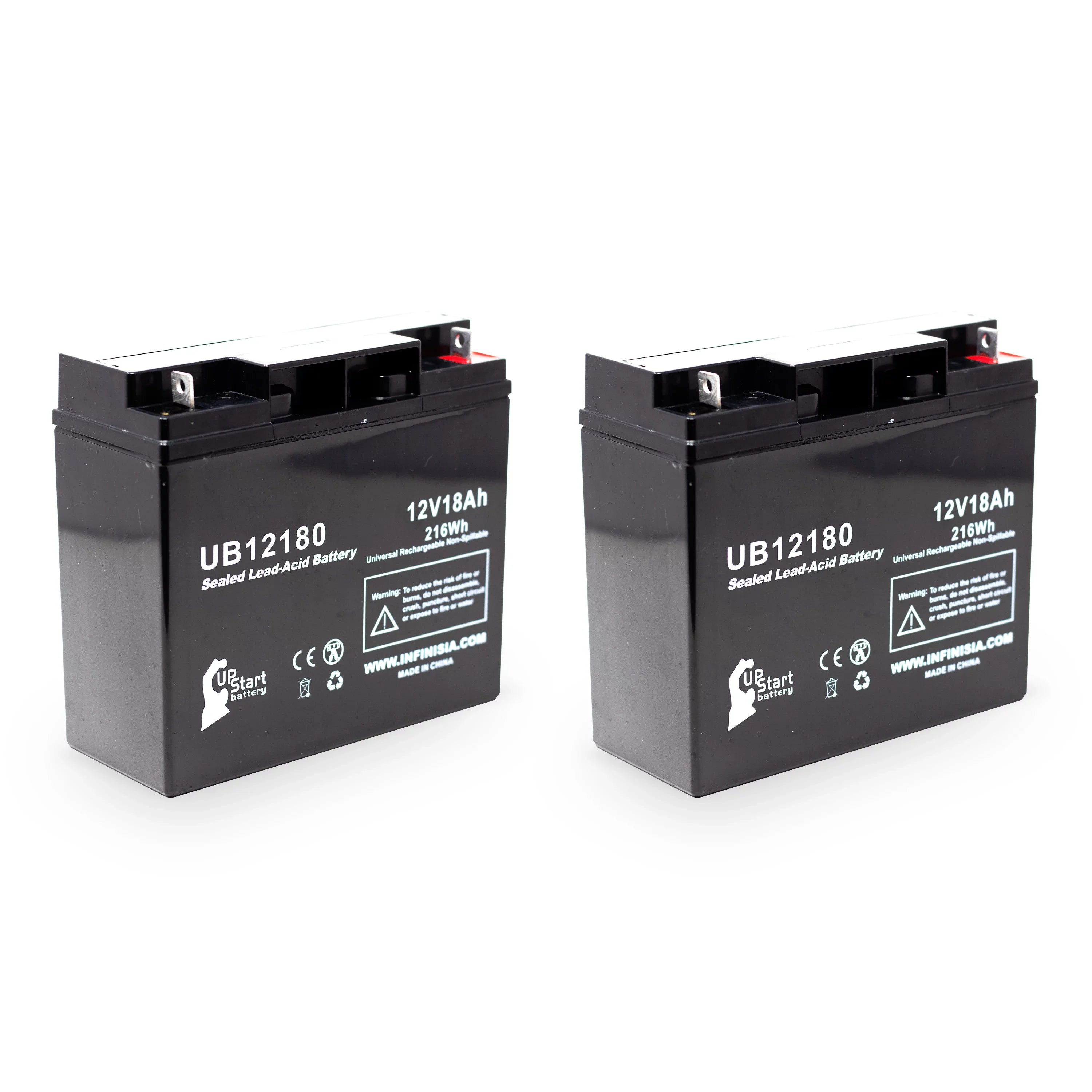 2x Pack - Compatible  / Portalac PX12180 Battery - Replacement UB12180 Universal Sealed Lead Acid Battery (12V, 18Ah, 18000mAh, T4 Terminal, , )