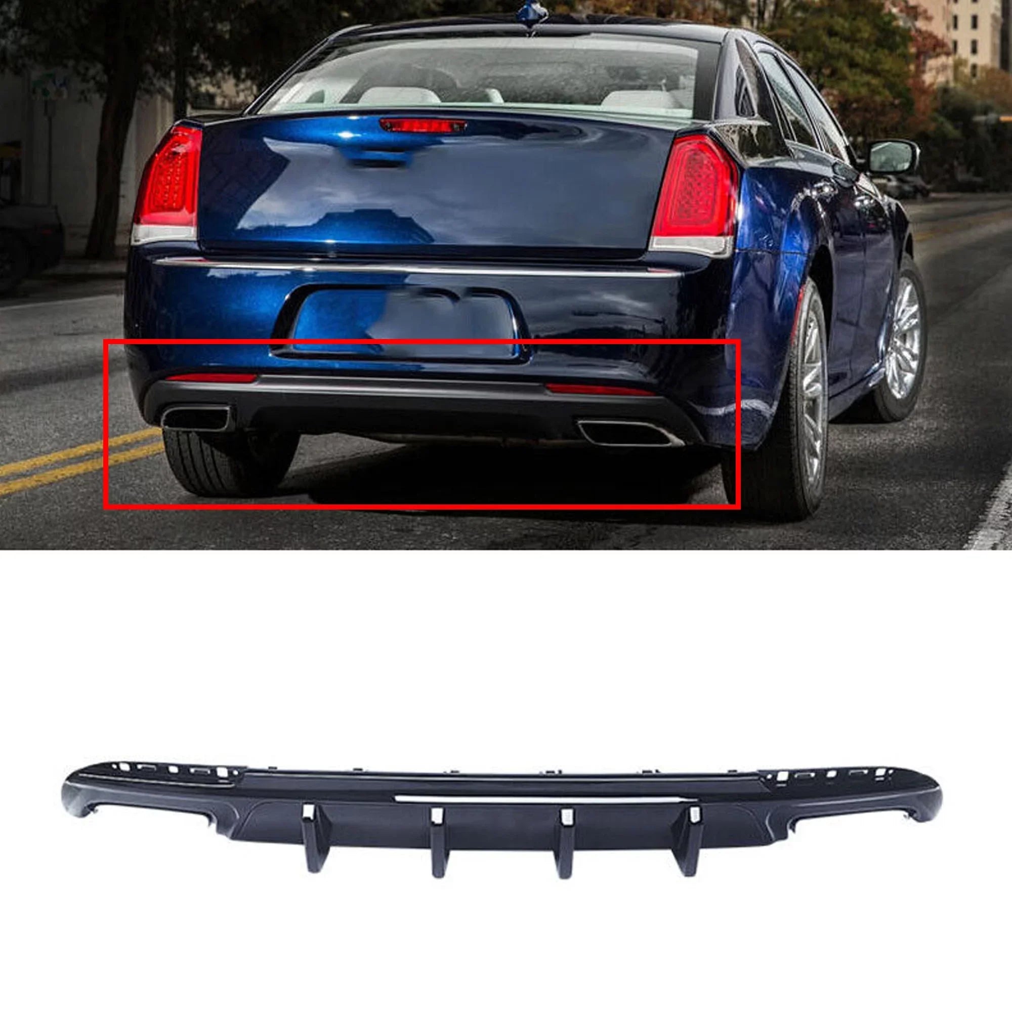 Rear Diffuser for 2015-2022 Chrysler 300  Back Lip Gloss Black Square Exhaust