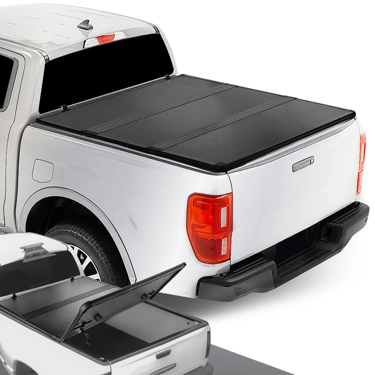 Motoring --090 For 2019 to 2021 Ford Ranger 5Ft Truck Short Bed Black Powdercoated Aluminum Frame  Hard Top Tri-Fold Tonneau Cover 20