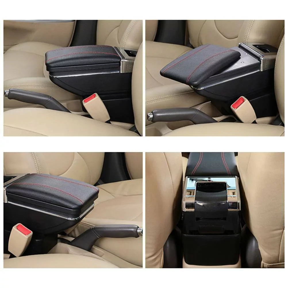 Black Leather Center Console Storage Box Rotatable Car Center Console Armrest Box for Nissan Versa Tiida Latio 2007-2011