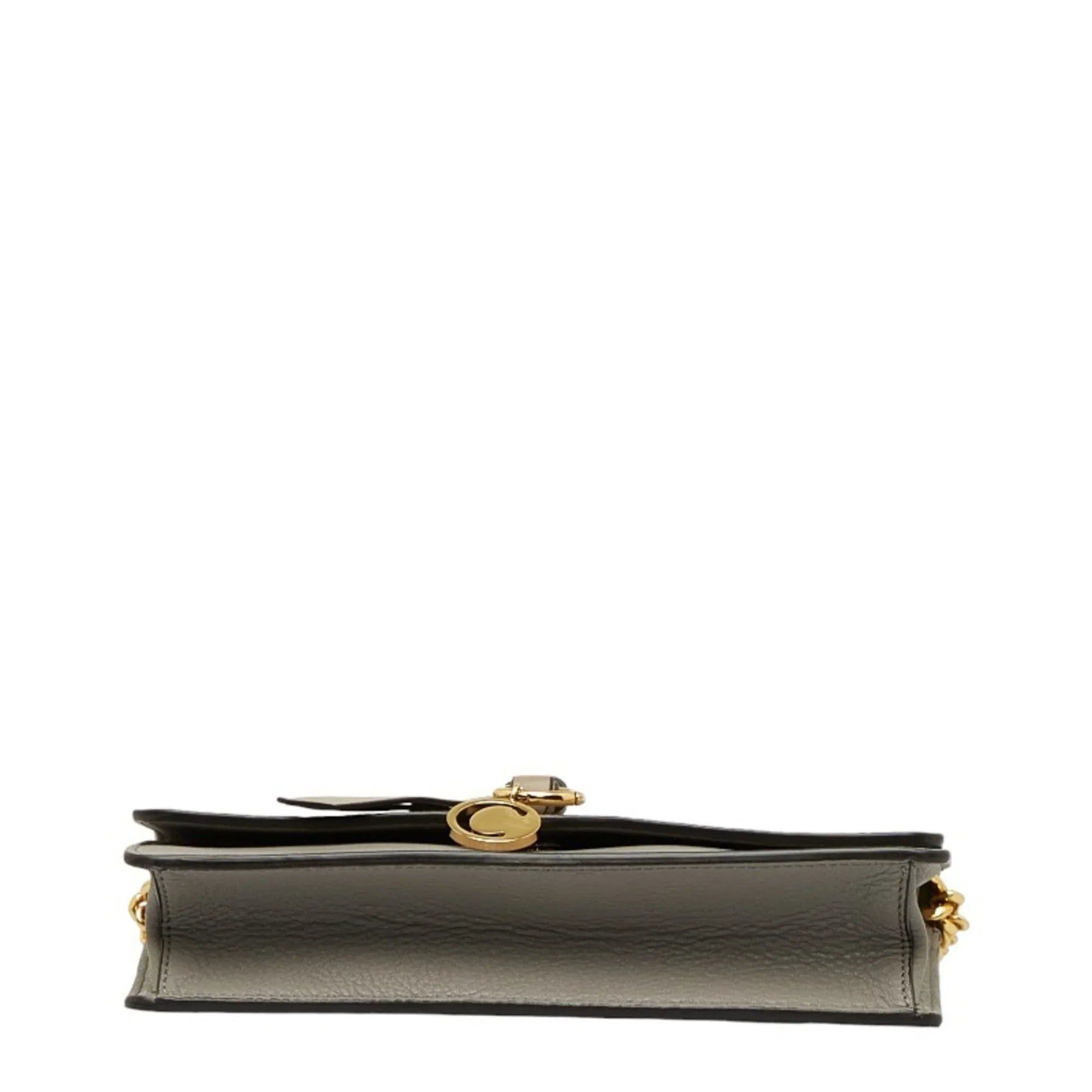 Pre-Owned Chloé Chloe  Alphabet Chain Shoulder Bag Gray Leather Women's (Good)