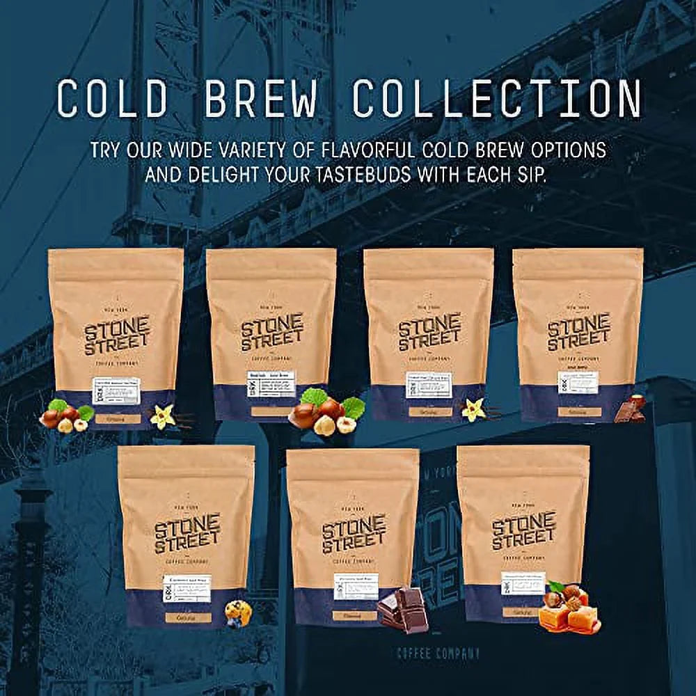 Stone Street Cold Brew Flavored Natural Caramel Nut Flavor, Low Acid, 100% Colombian, Gourmet Coffee, Coarse Ground, Dark Roast 1lb