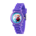 Frozen Elsa and Anna Girls' Purple Plastic Time Teacher Watch, Purple Silicon Strap