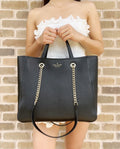 Kate Spade Large Infinite Triple Compartment Tote Bag Black Pebbled Leather